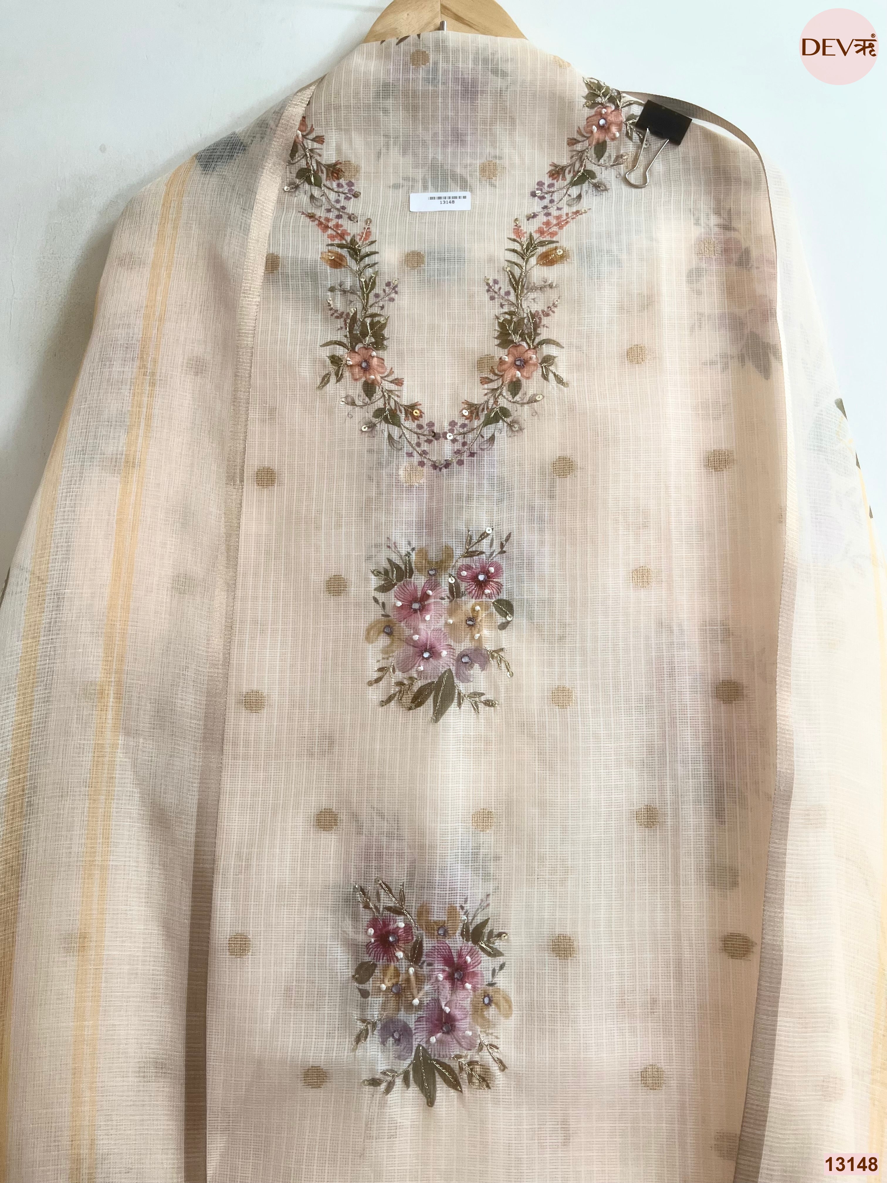 Cream Kota Printed Unstitched 3-Piece Suit (Devri – D.No 13148)