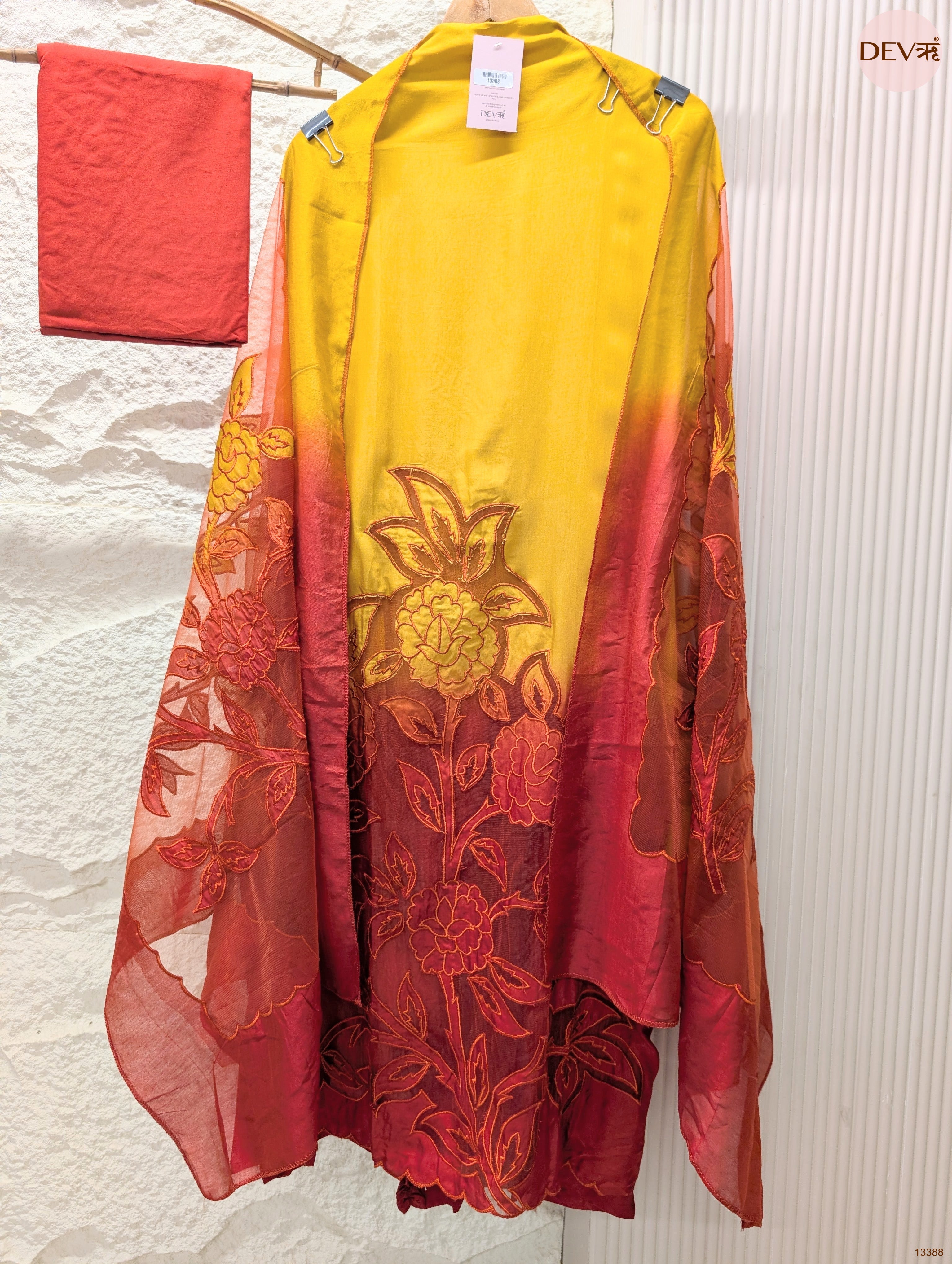 Mustard Muslin Embroidered Unstitched 3-Piece Suit (Devri – D.No 13388)