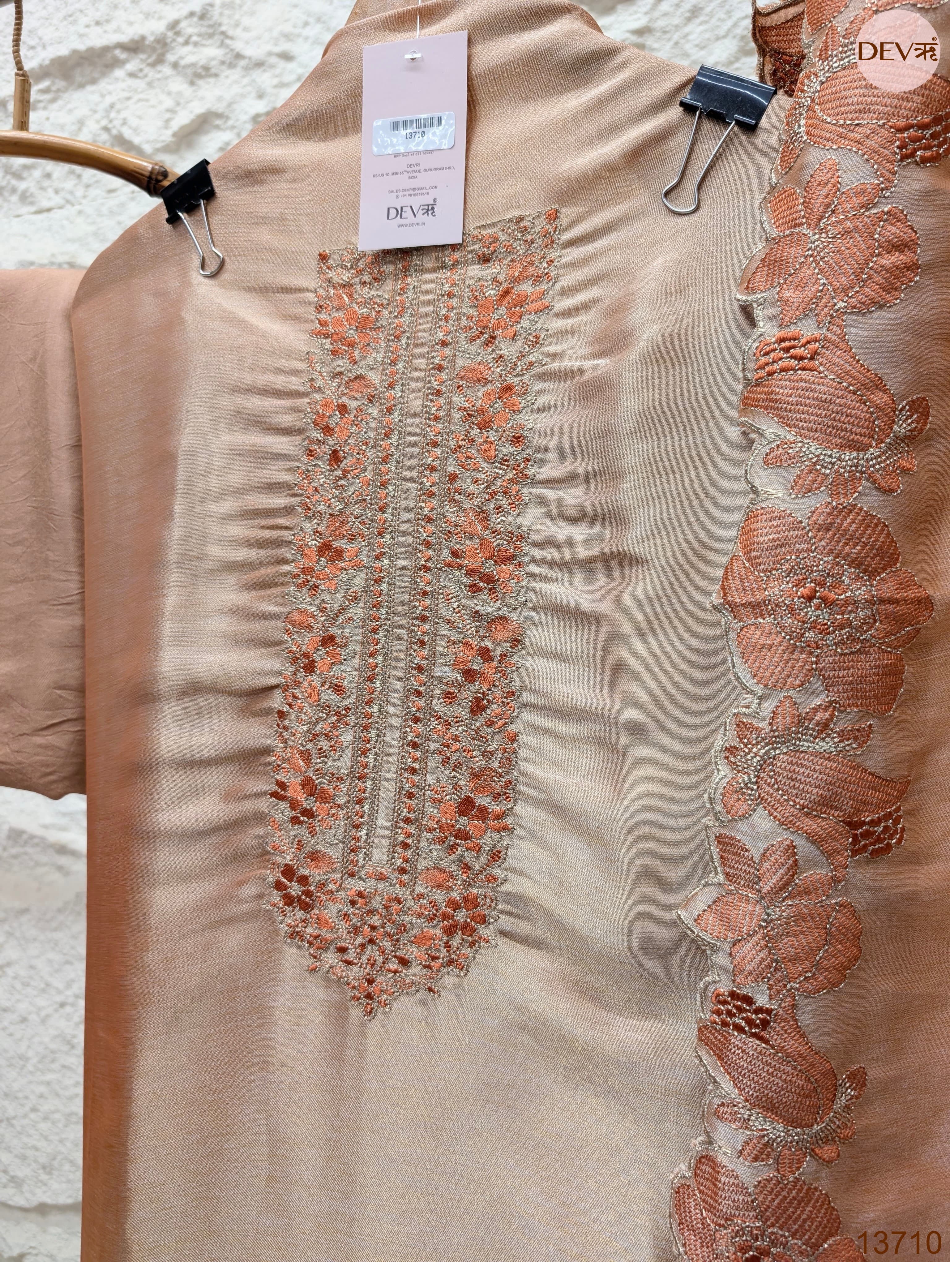 Peach Silk Blend Embroidered Unstitched 3-Piece Suit (Devri – D.No 13710)