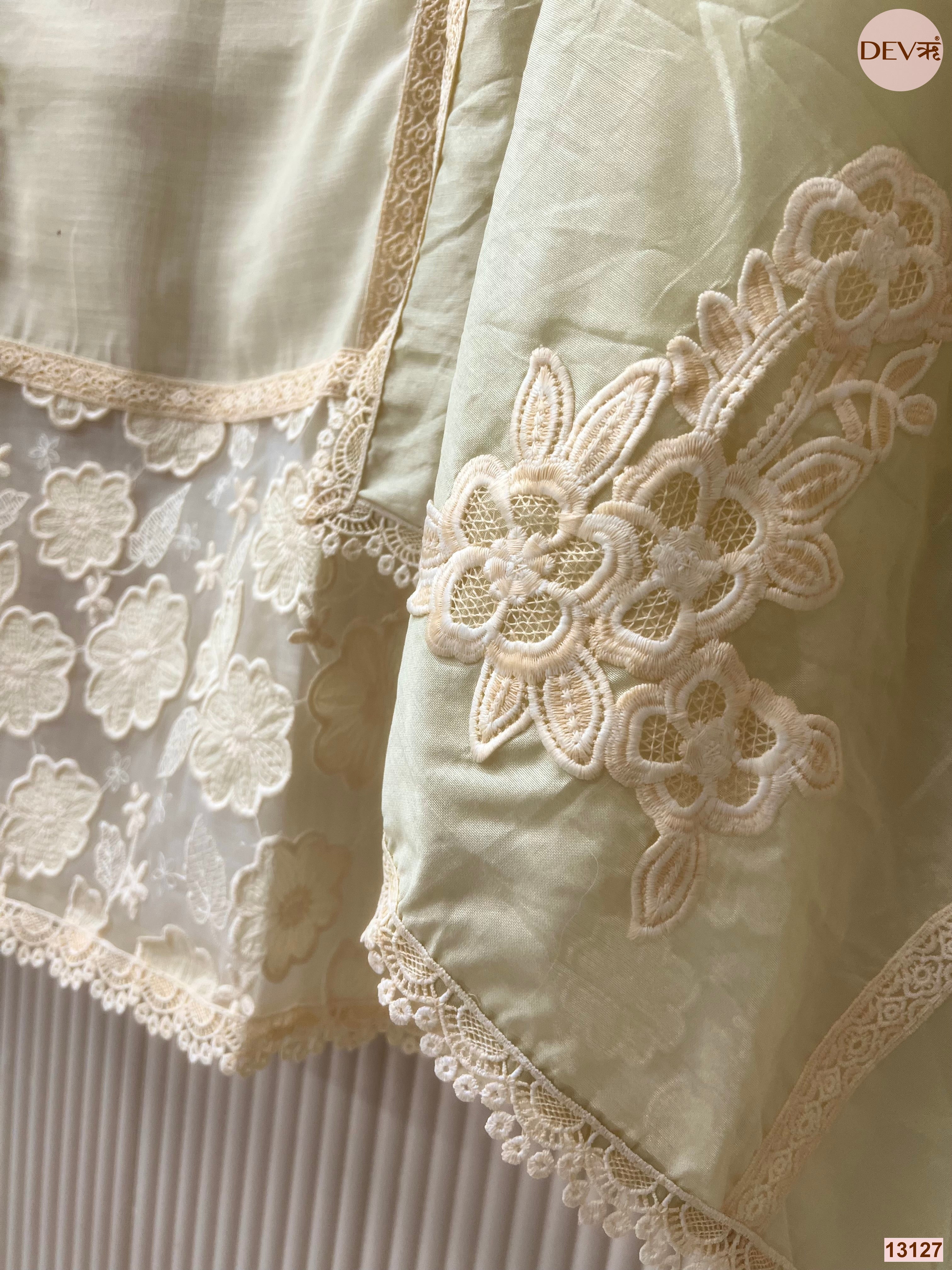 Pista Linen Cotton Embroidered Unstitched 3-Piece Suit (Devri – D.No 13127)