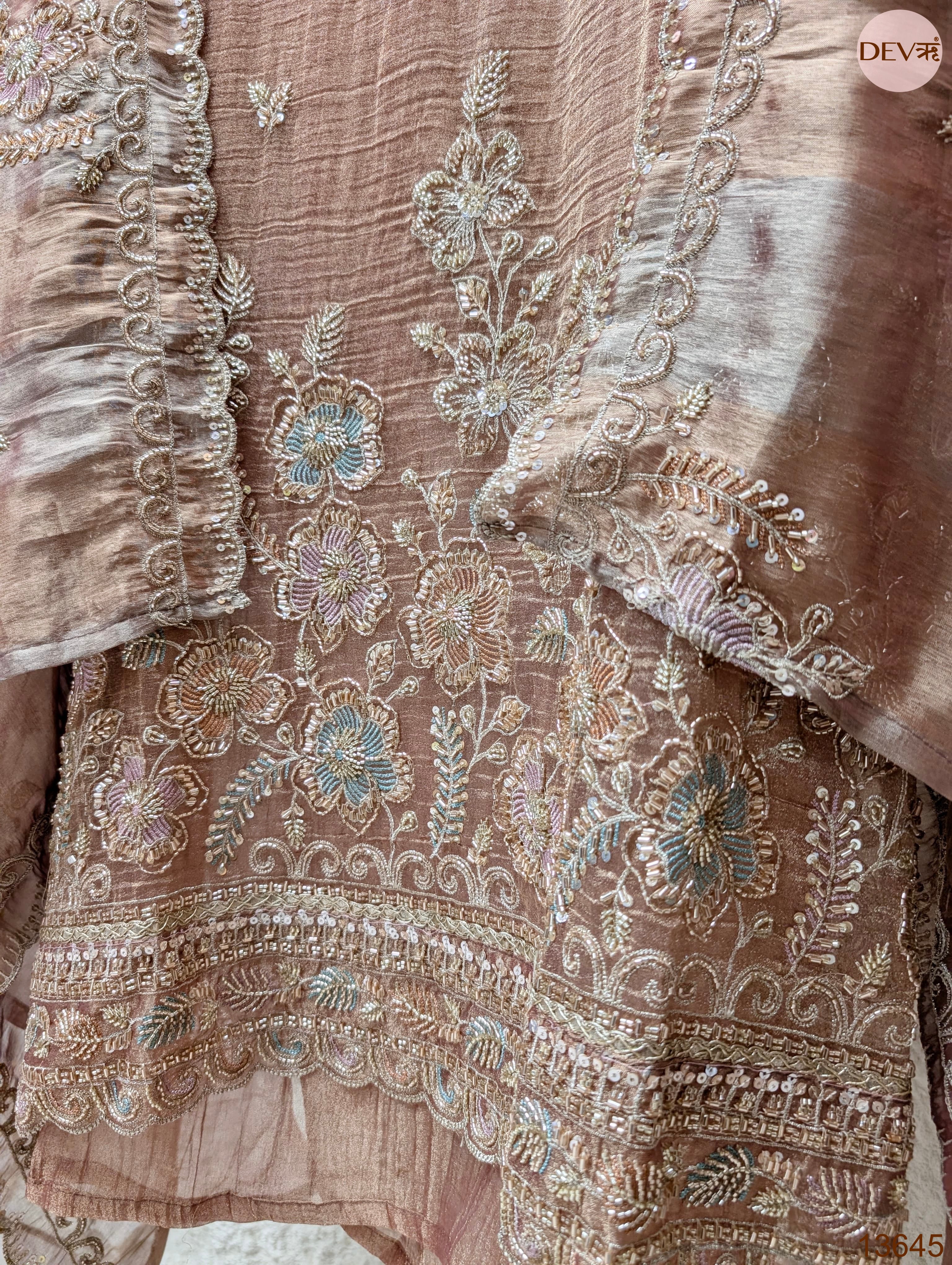 Pink Tissue Crush Silk Embroidered Unstitched 3-Piece Suit (Devri – D.No 13645)