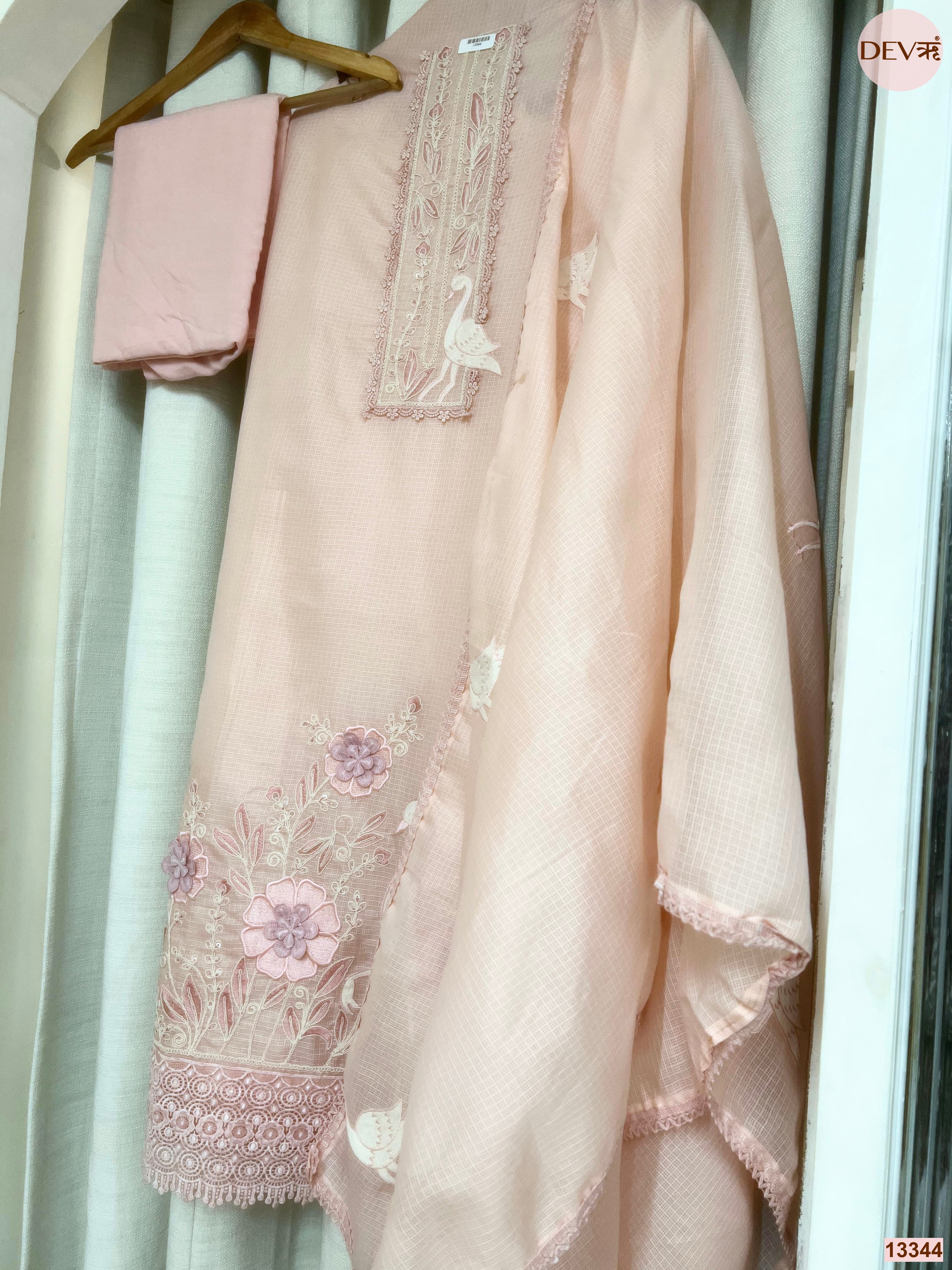 Pink Kota Embroidered Unstitched 3-Piece Suit (Devri – D.No 13344)