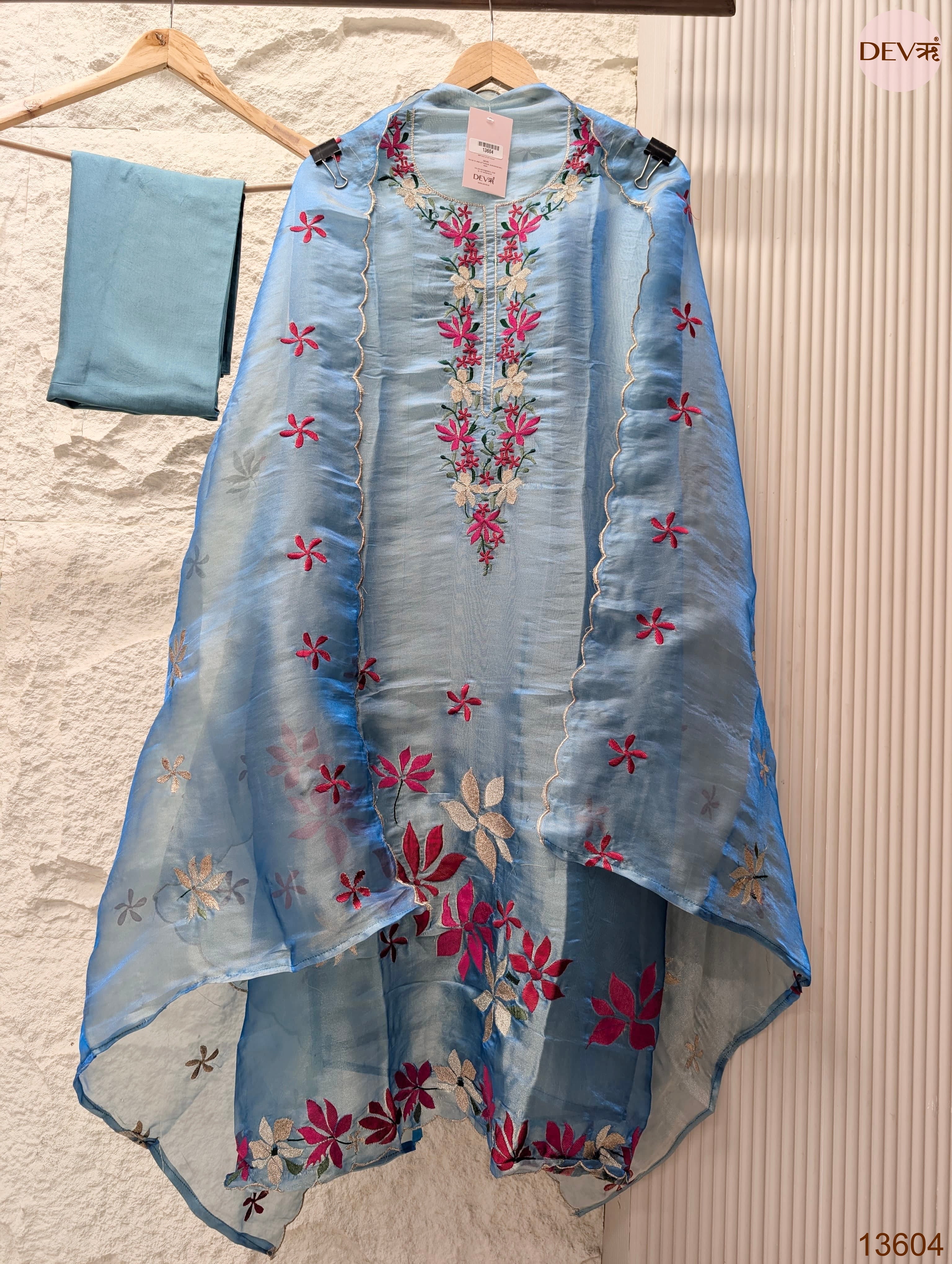 Blue Crush Tissue Silk Embroidered Unstitched 3-Piece Suit (Devri – D.No 13604)