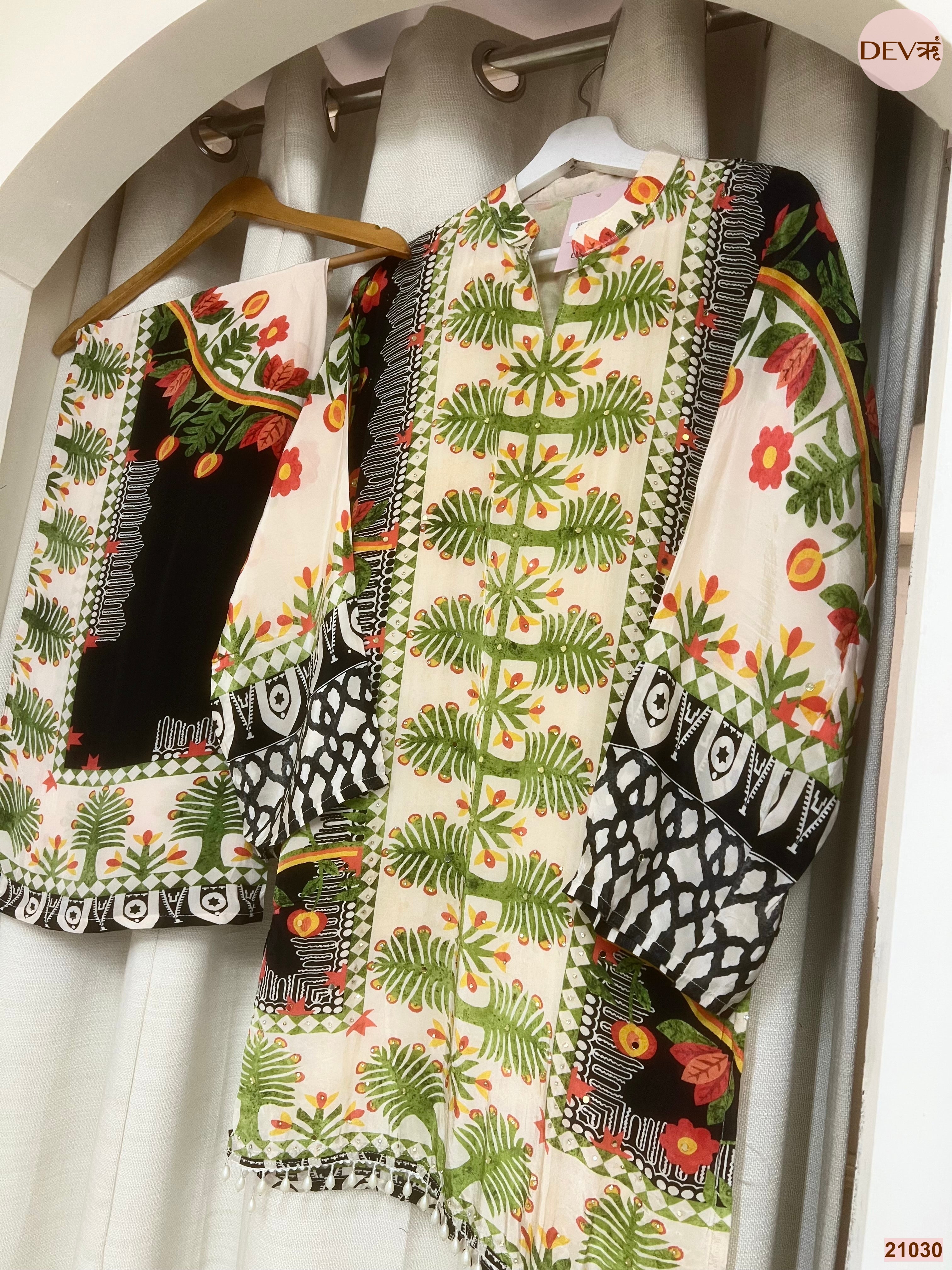 Vanya Crepe Printed Ivory 2-Piece Set (Devri – D.No 21030)