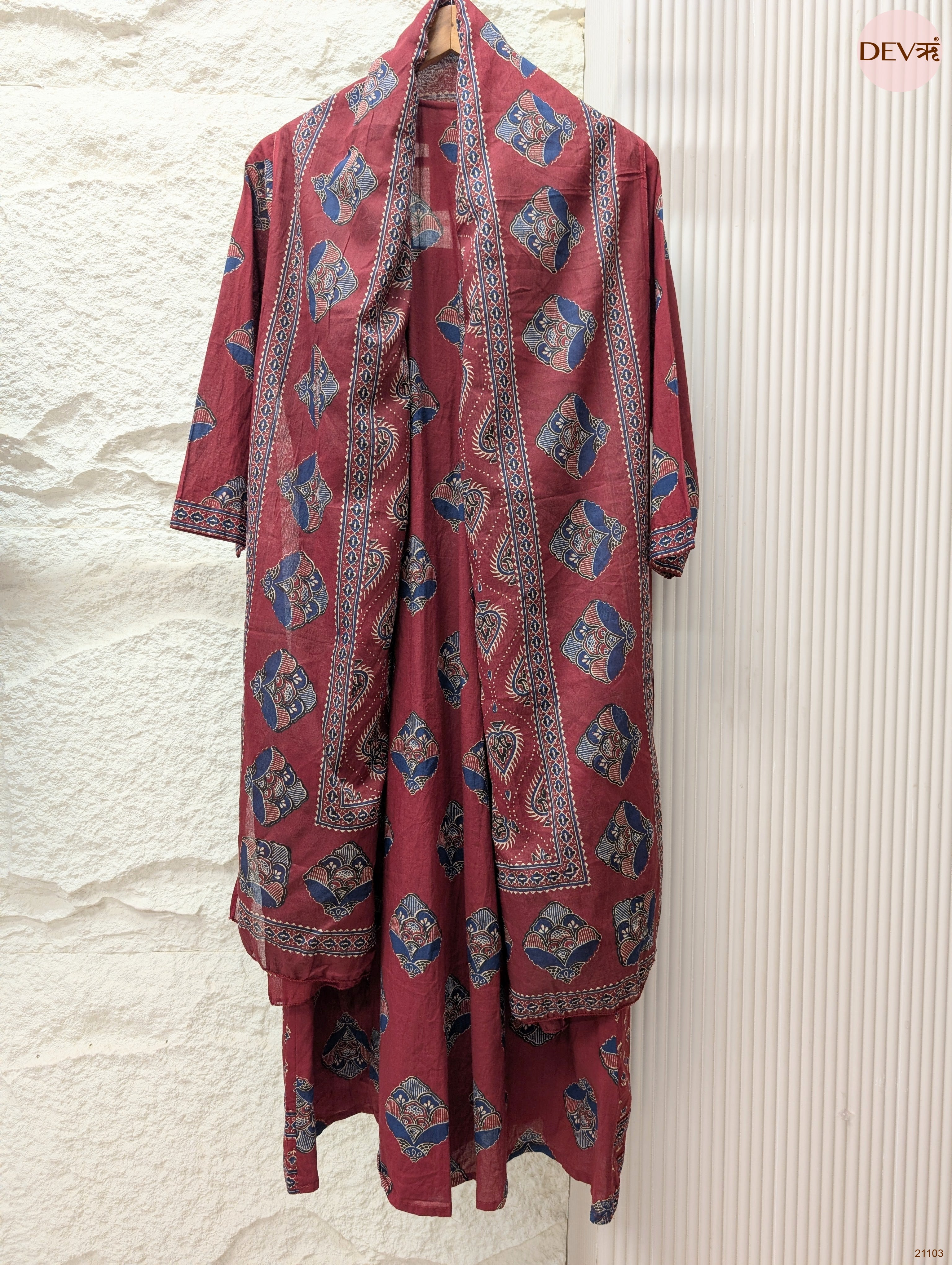 Gulnaar Pure Cotton Printed Maroon 3-Piece Set (Devri – D.No 21103)