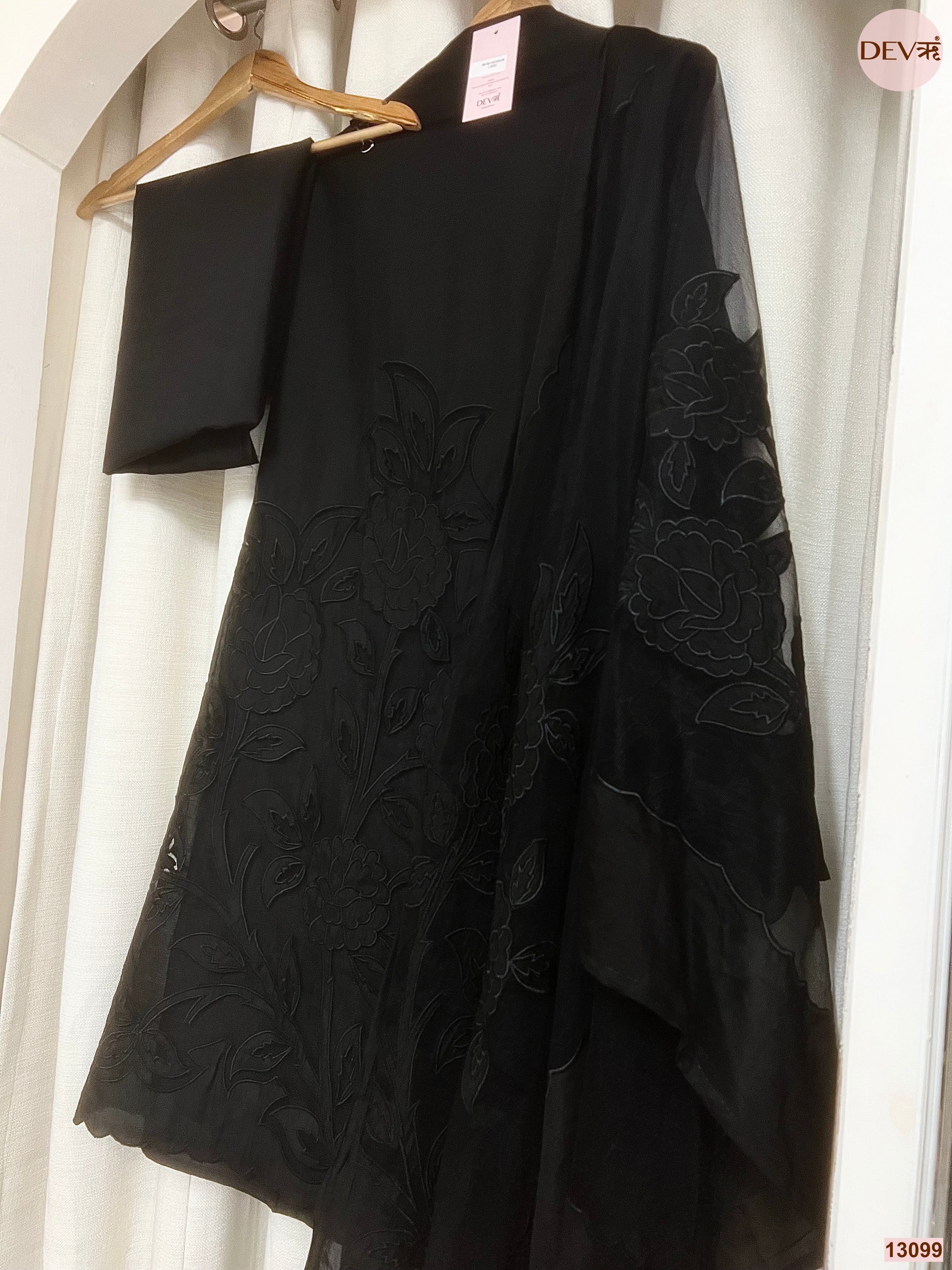 Black Roman Silk Embroidered Unstitched 3-Piece Suit (Devri – D.No 13099)