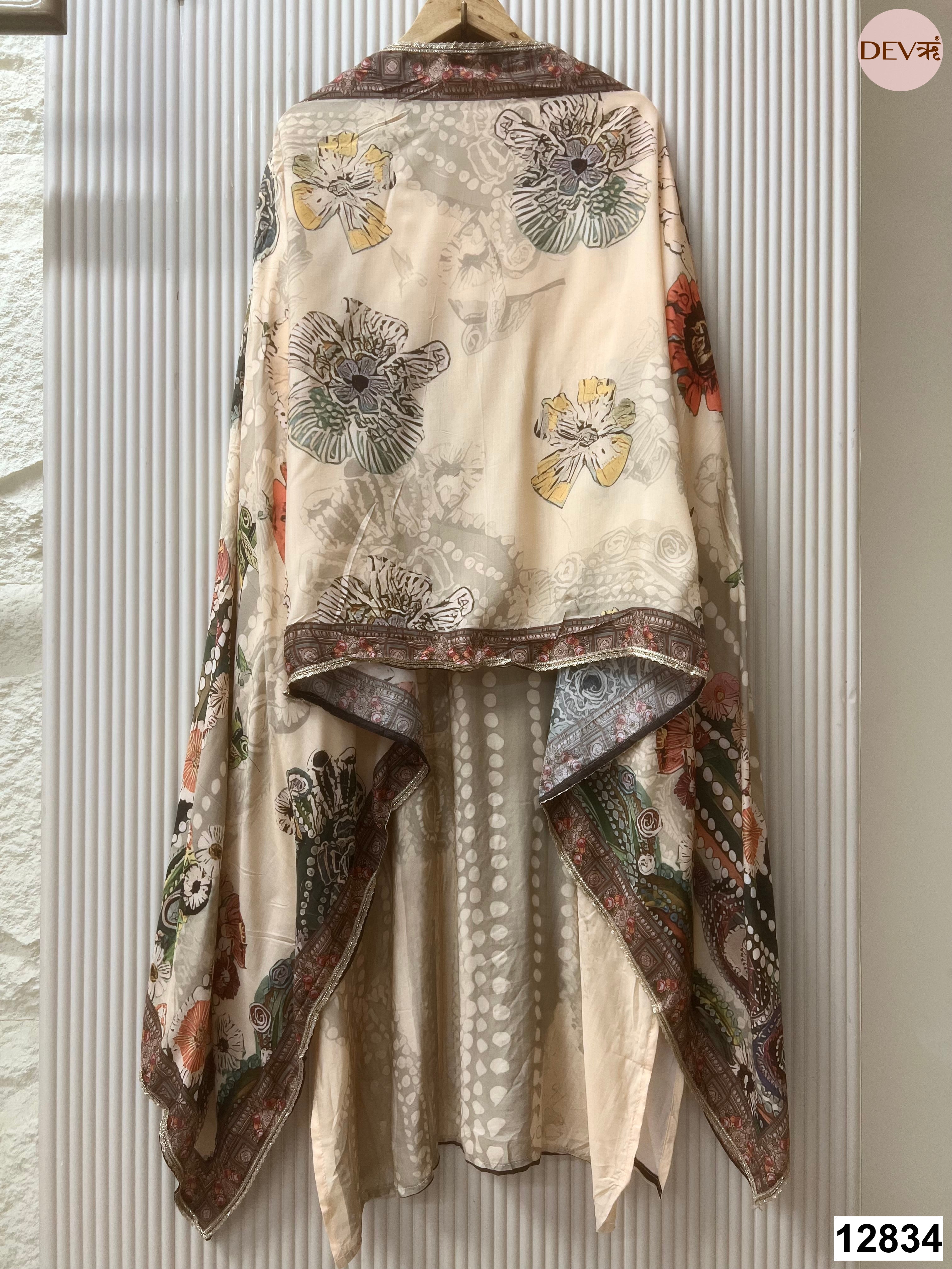 Cream Muslin Printed Unstitched 3-Piece Suit (Devri – D.No 12834)
