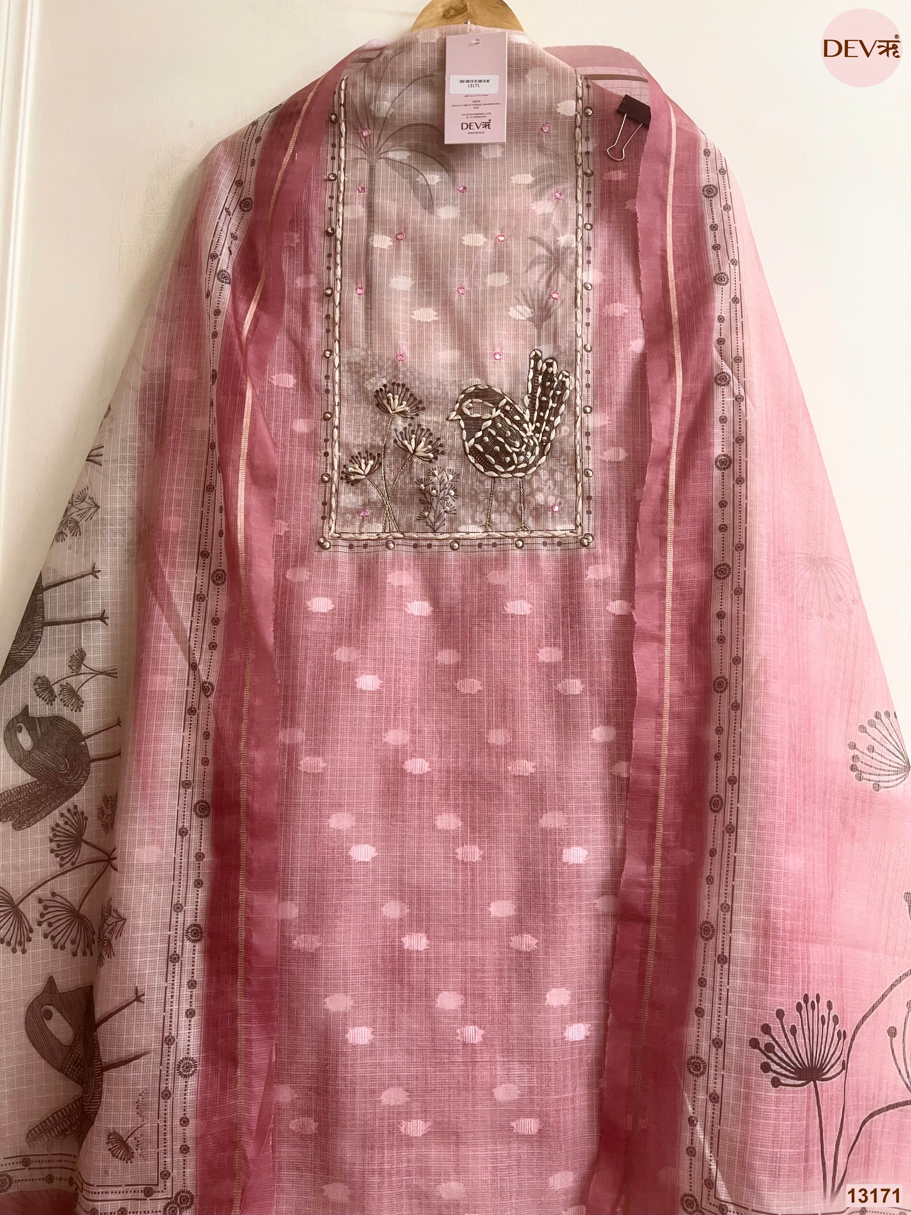 Pink Kota Printed Unstitched 3-Piece Suit (Devri – D.No 13171)
