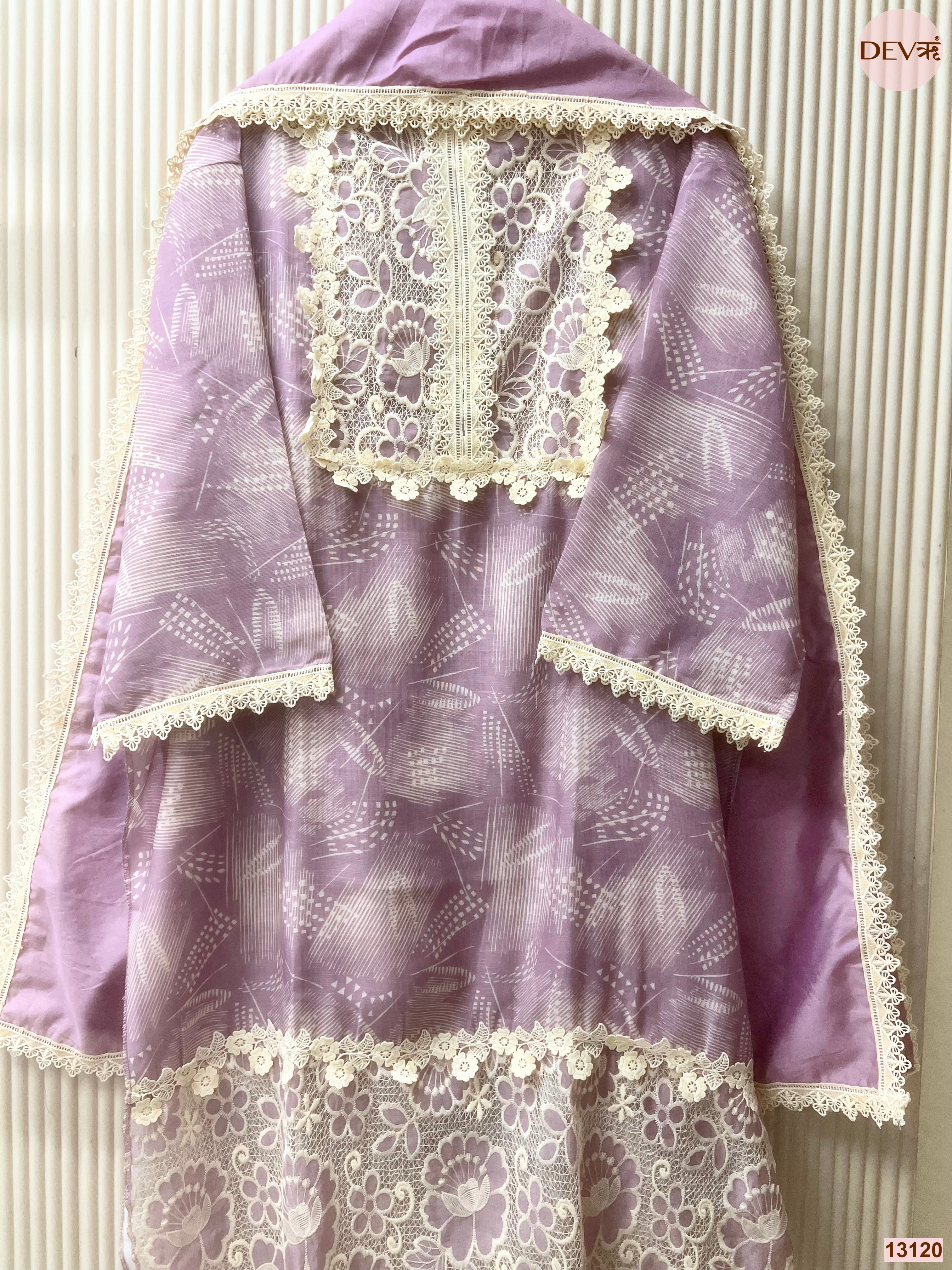 Lavender Linen Embroidered Unstitched 3-Piece Suit (Devri – D.No 13120)
