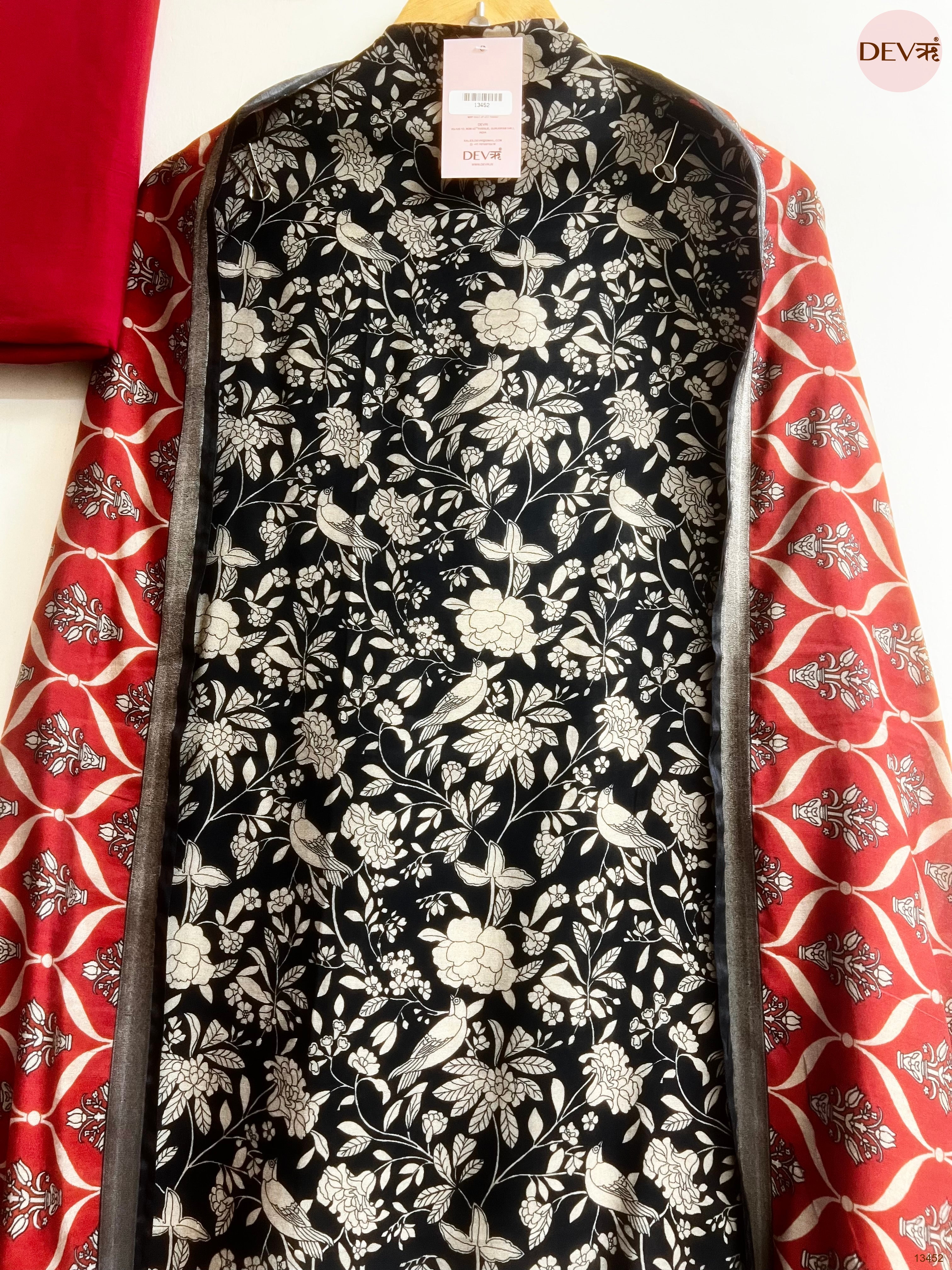 Black Maheshwari Silk Printed Unstitched 3-Piece Suit (Devri – D.No 13452)