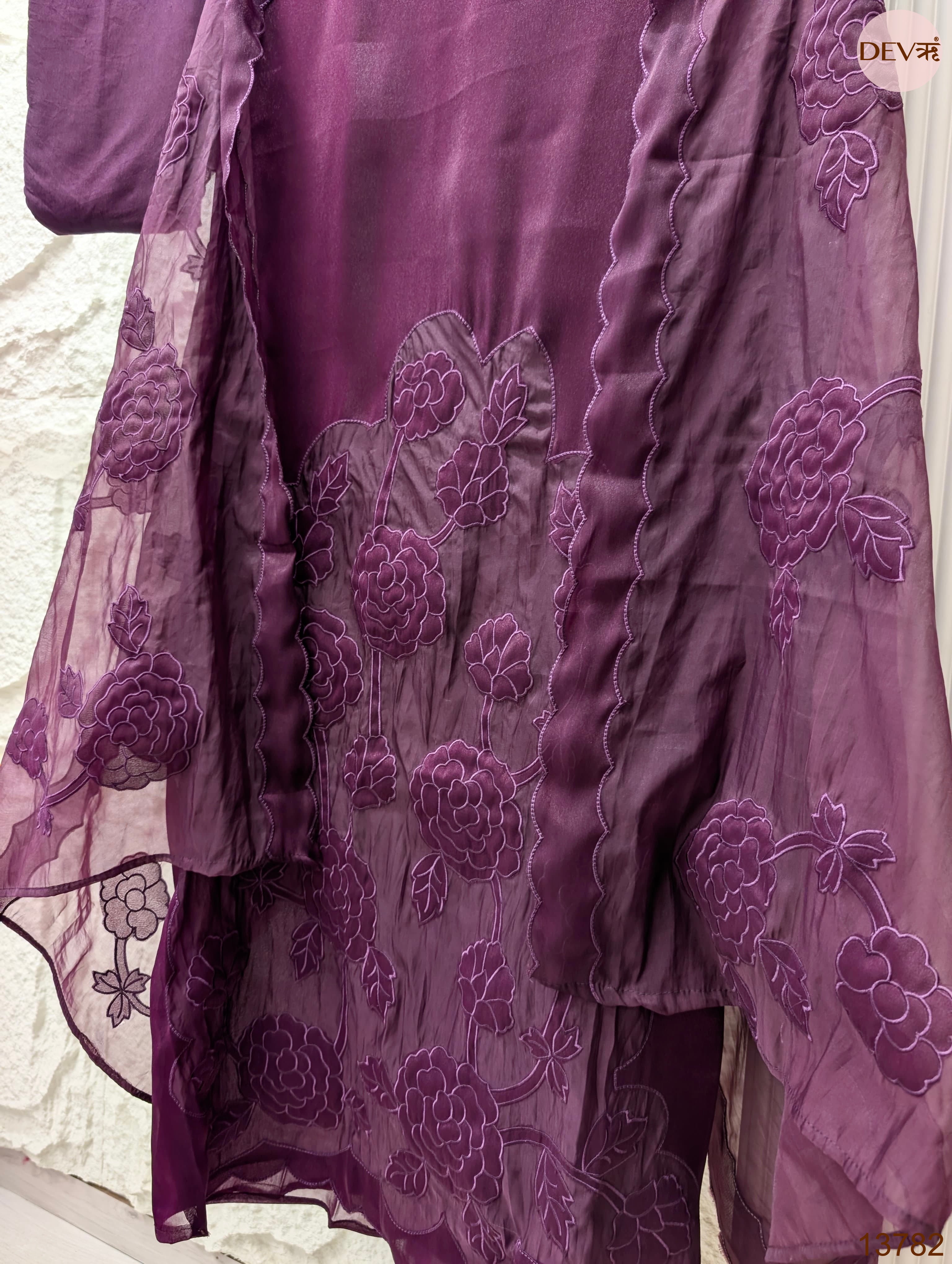 Purple Tissue silk blend Embroidered Unstitched 3-Piece Suit (Devri – D.No 13782)
