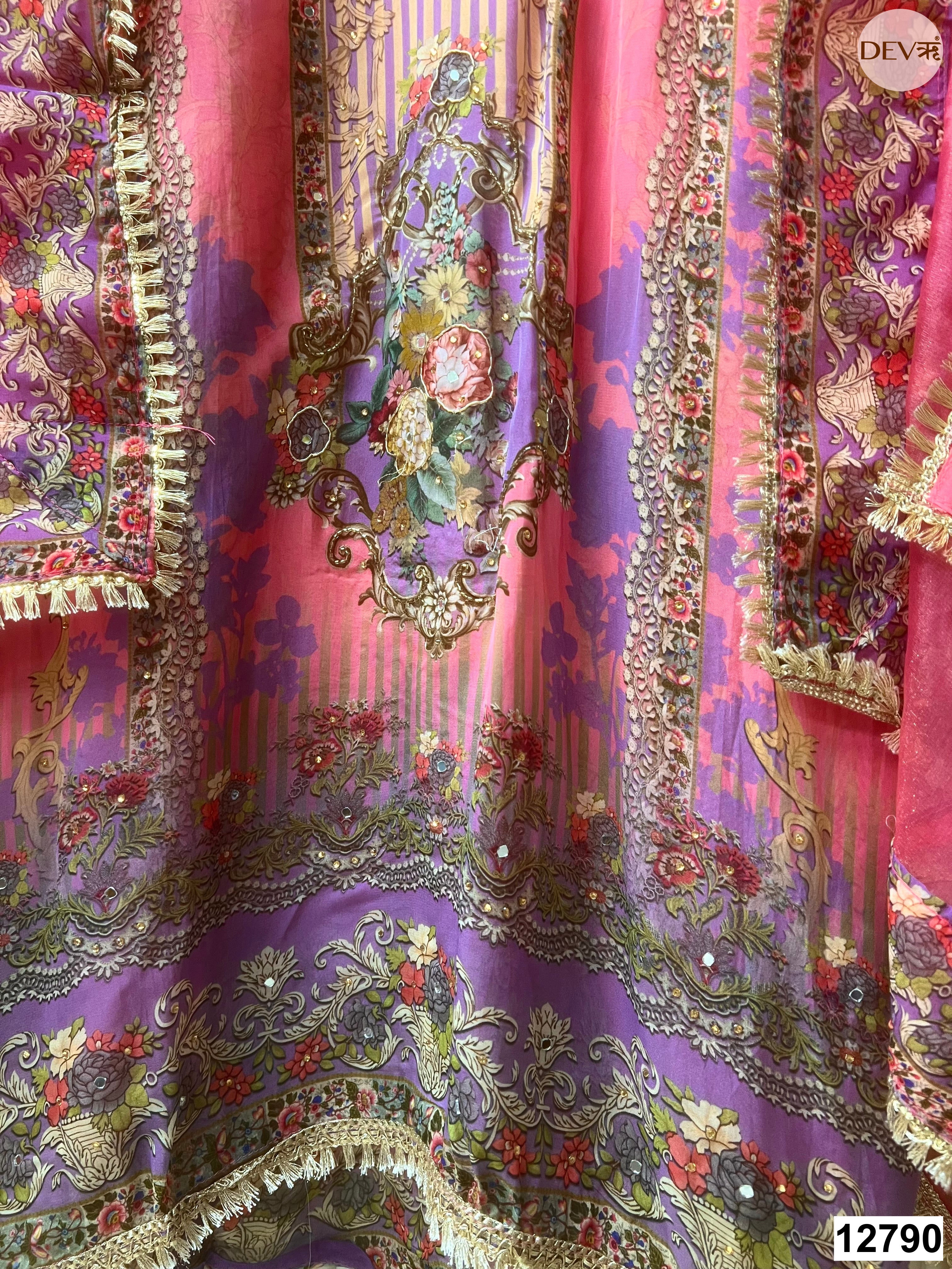 Purple Organza Printed Unstitched 3-Piece Suit (Devri – D.No 12790)