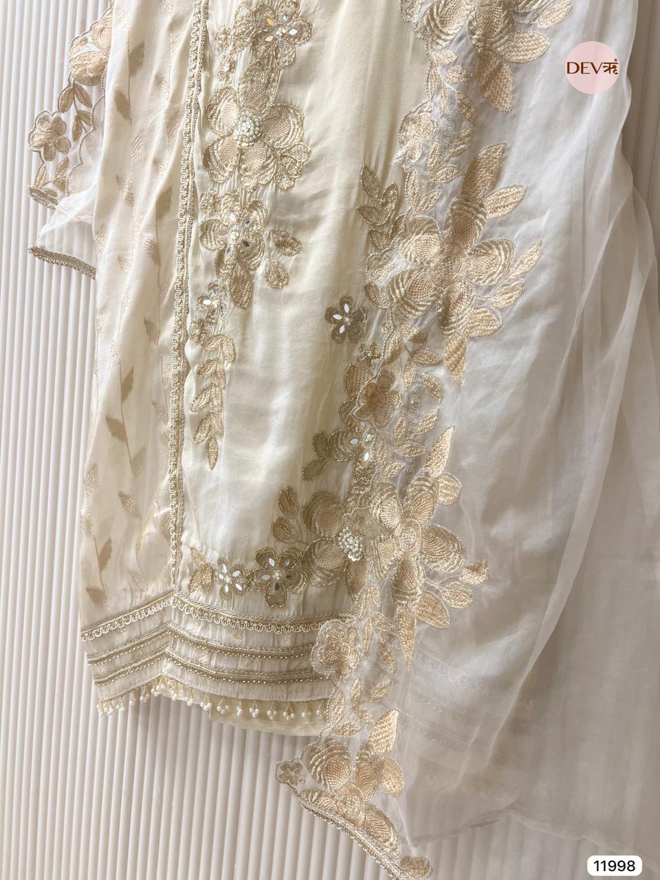 Beige Tissue Shimmer Silk Unstitched Embroidered -Set Of 3 - 11998