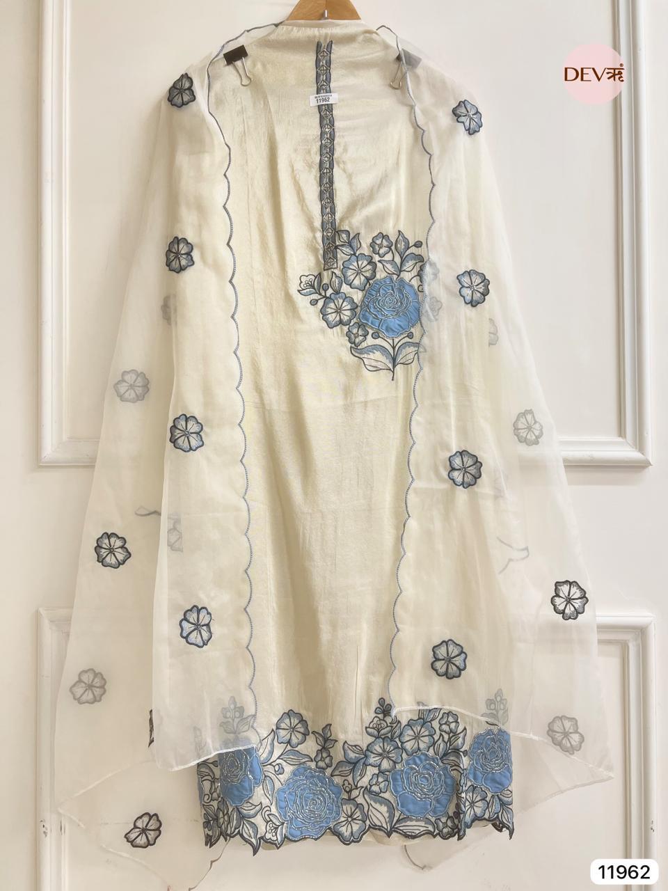 Ivory Tissue Shimmer Embroidered Unstitched 3-Piece Suit (Devri – D.No 11962)