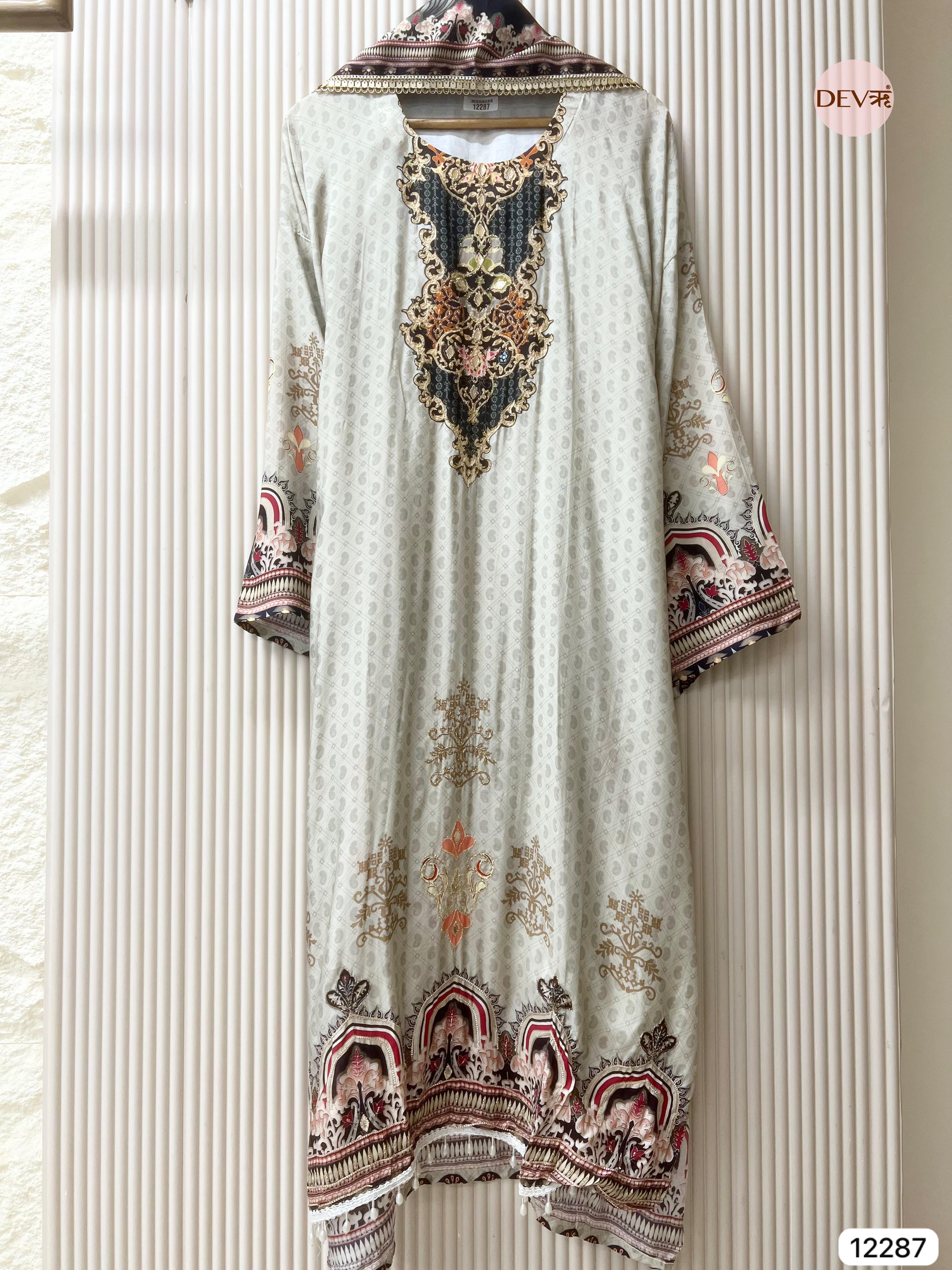 Ivory Muslin Printed Unstitched 3-Piece Suit (Devri – D.No 12287)