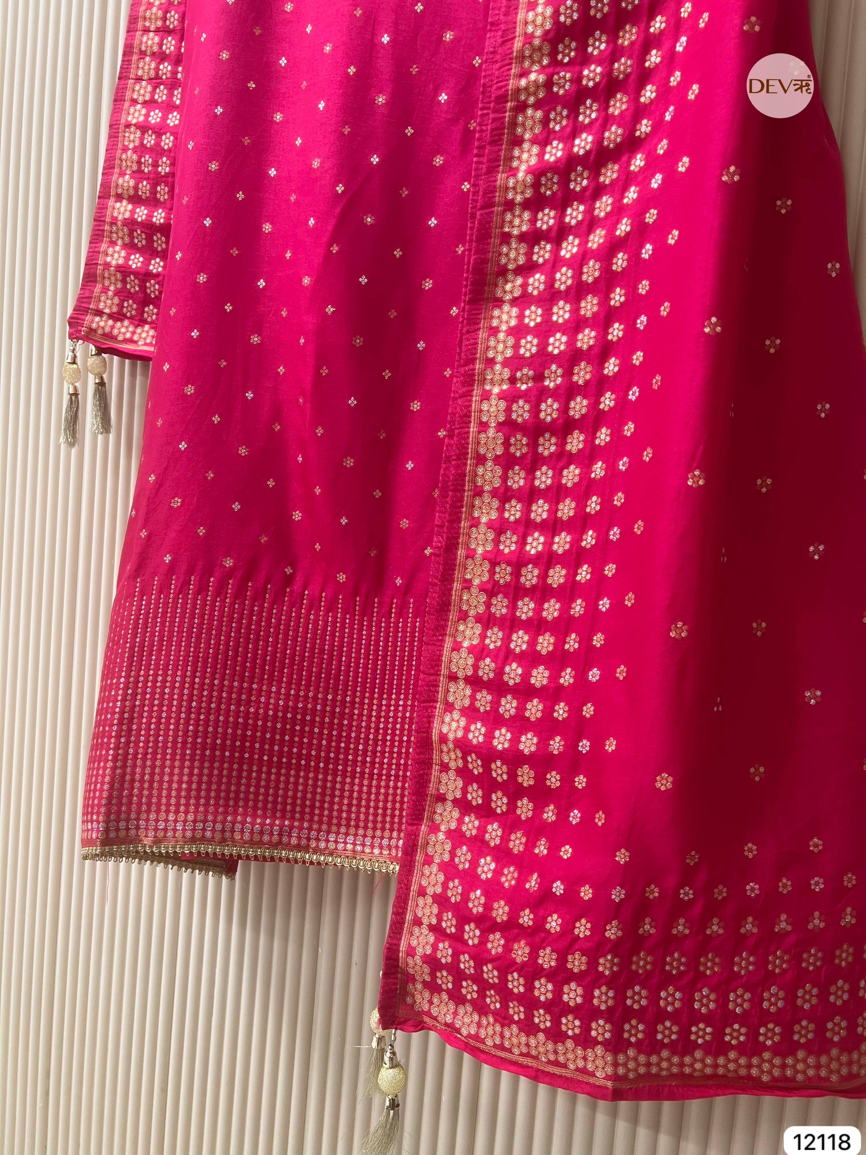 Pink Russian Silk Unstitched - Set Of 3 - {12118}