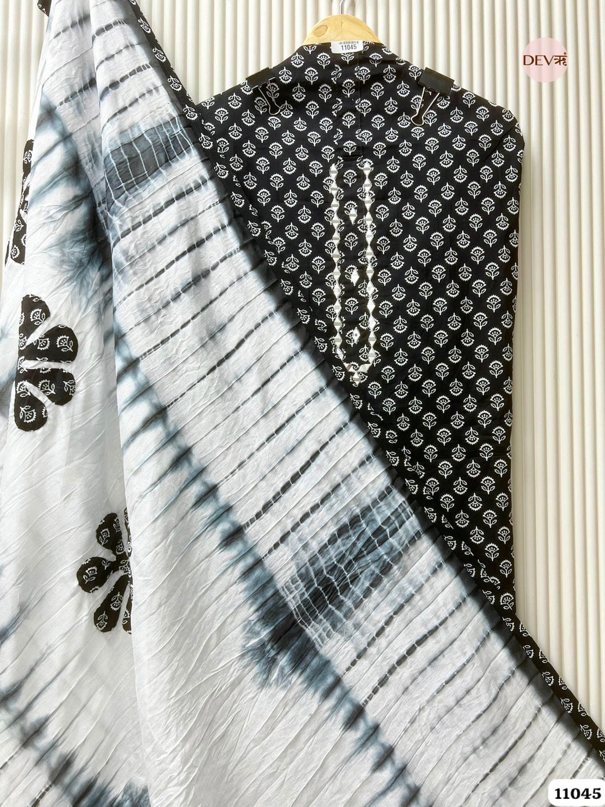Black Cotton Printed Unstitched Hand Embroidered -Set Of 3 {11045}