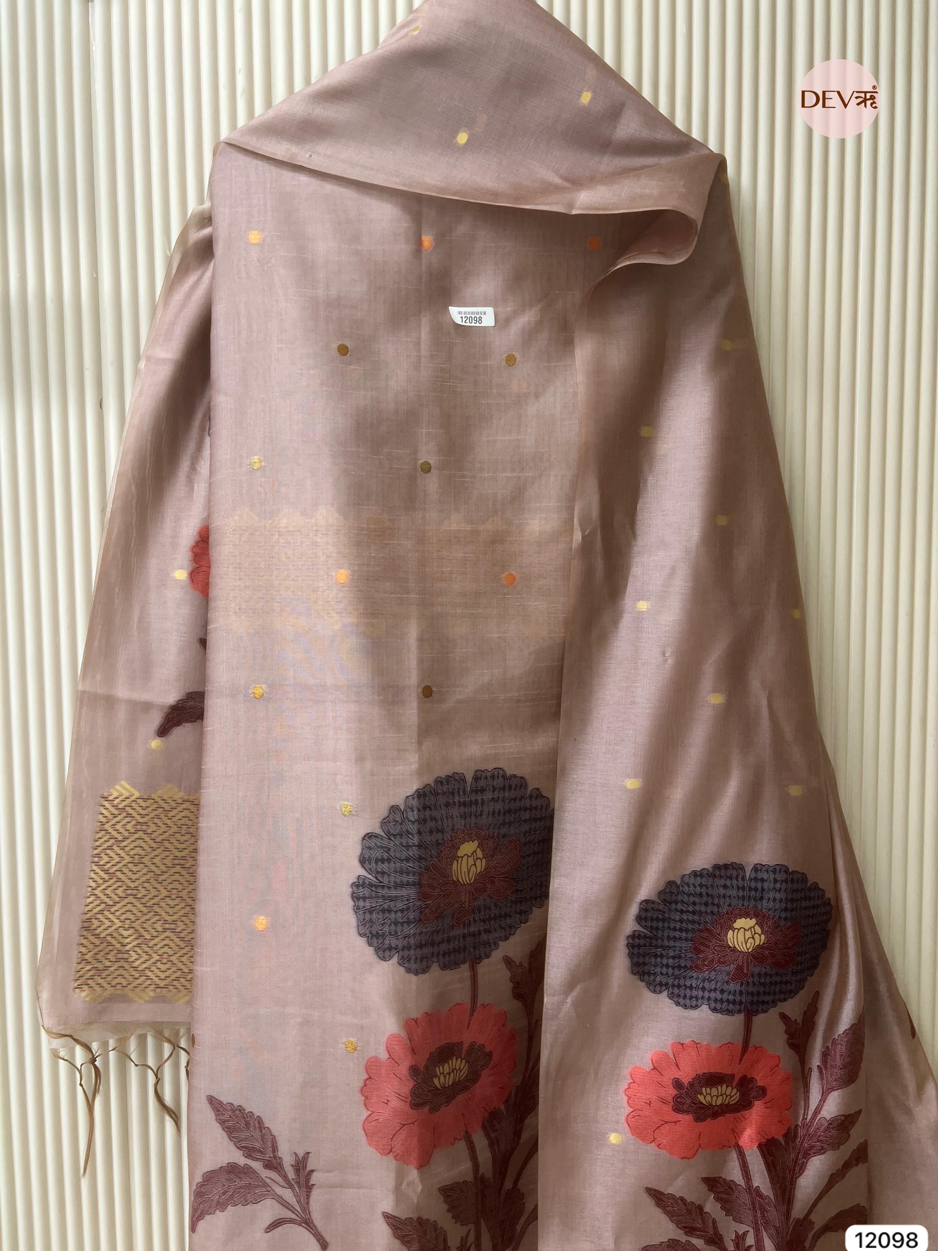 Dusty Pink  Banarasi Khadi Silk Unstitched -Set Of 3 - {12098}