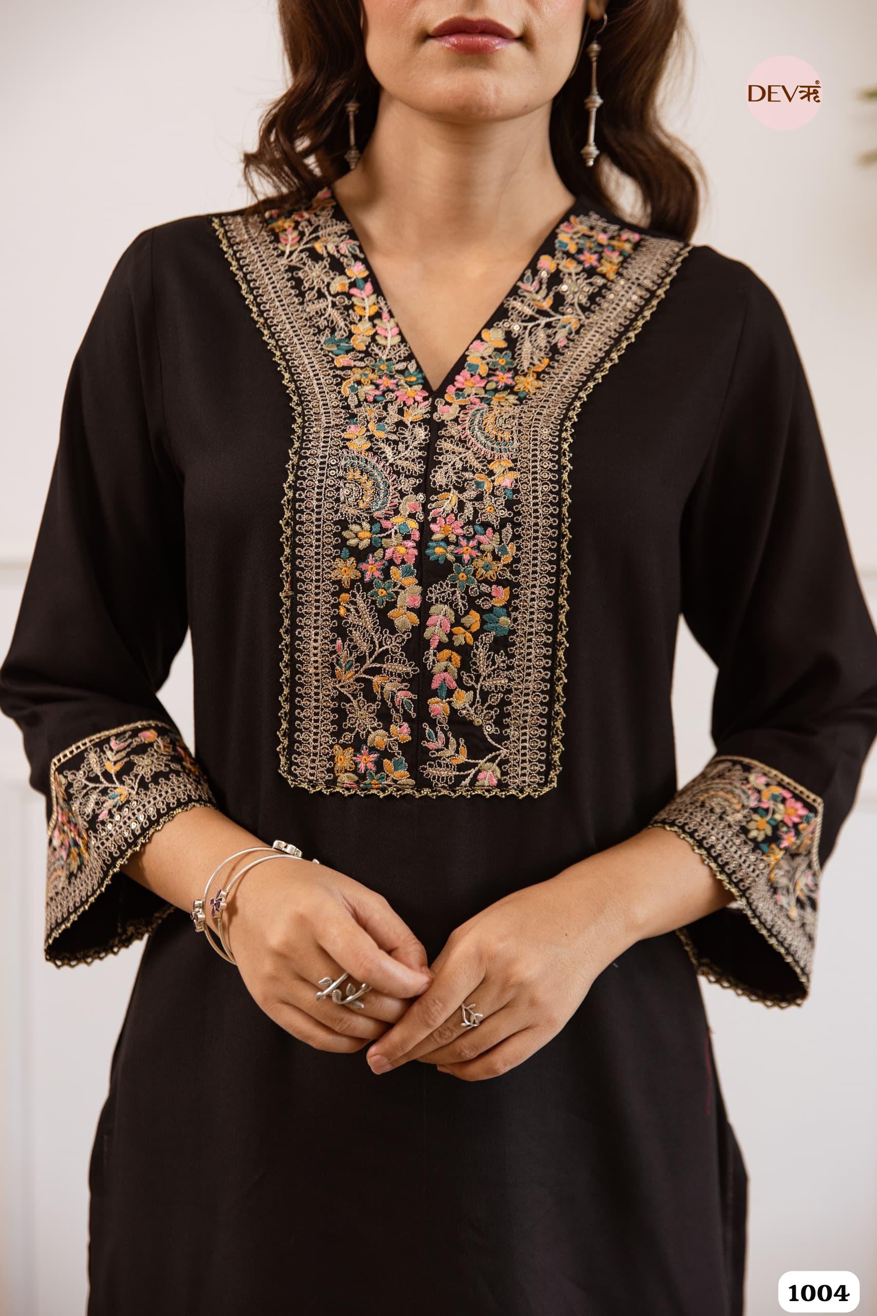 Black Embroidered Kurta Set Crafted From Soft german Reyon Fabric {1004}