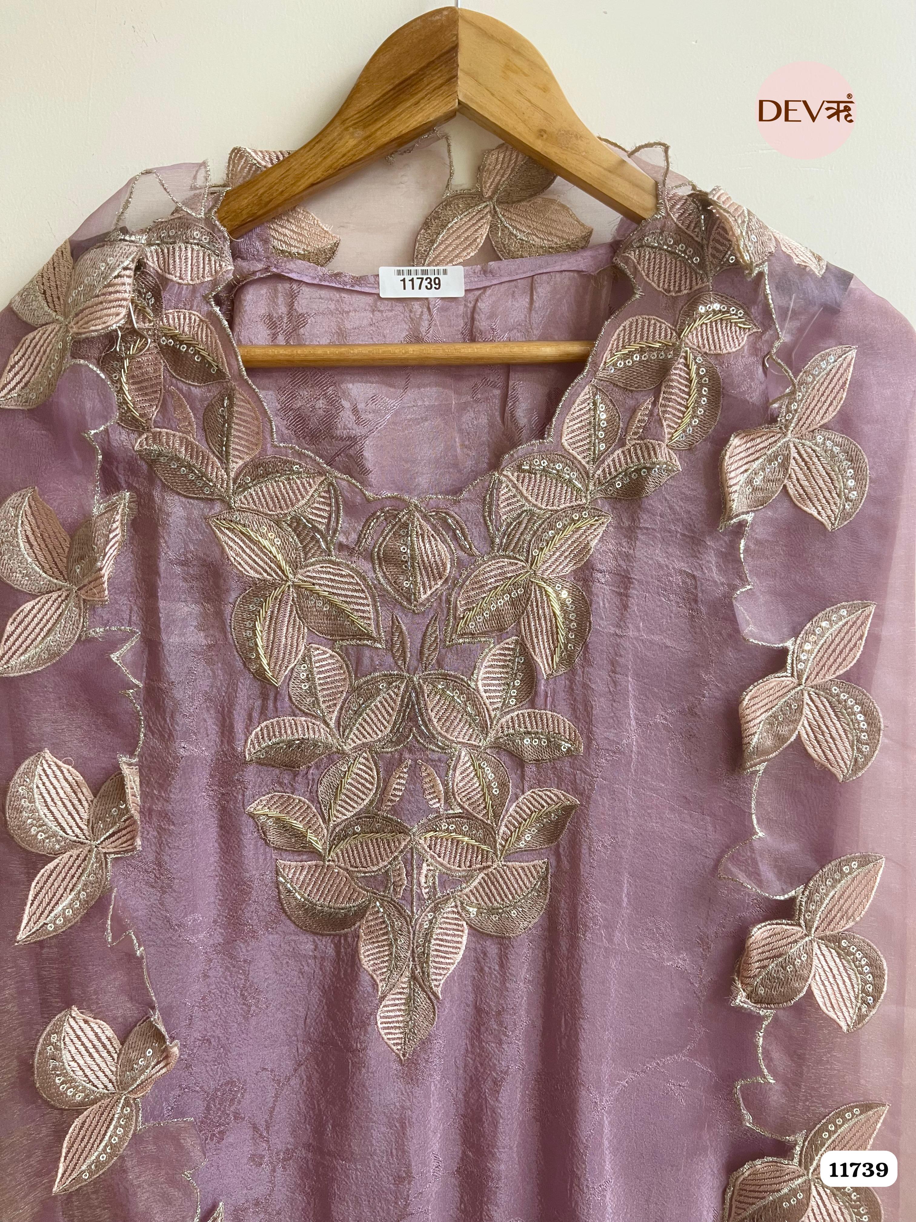 Purple Tissue Silk Woven Unstitched Embroidered -Set Of 3 {11739}