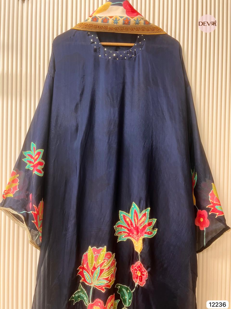 Navy Pure Glass Organza Printed Unstitched 3-Piece Suit (Devri – D.No 12236)
