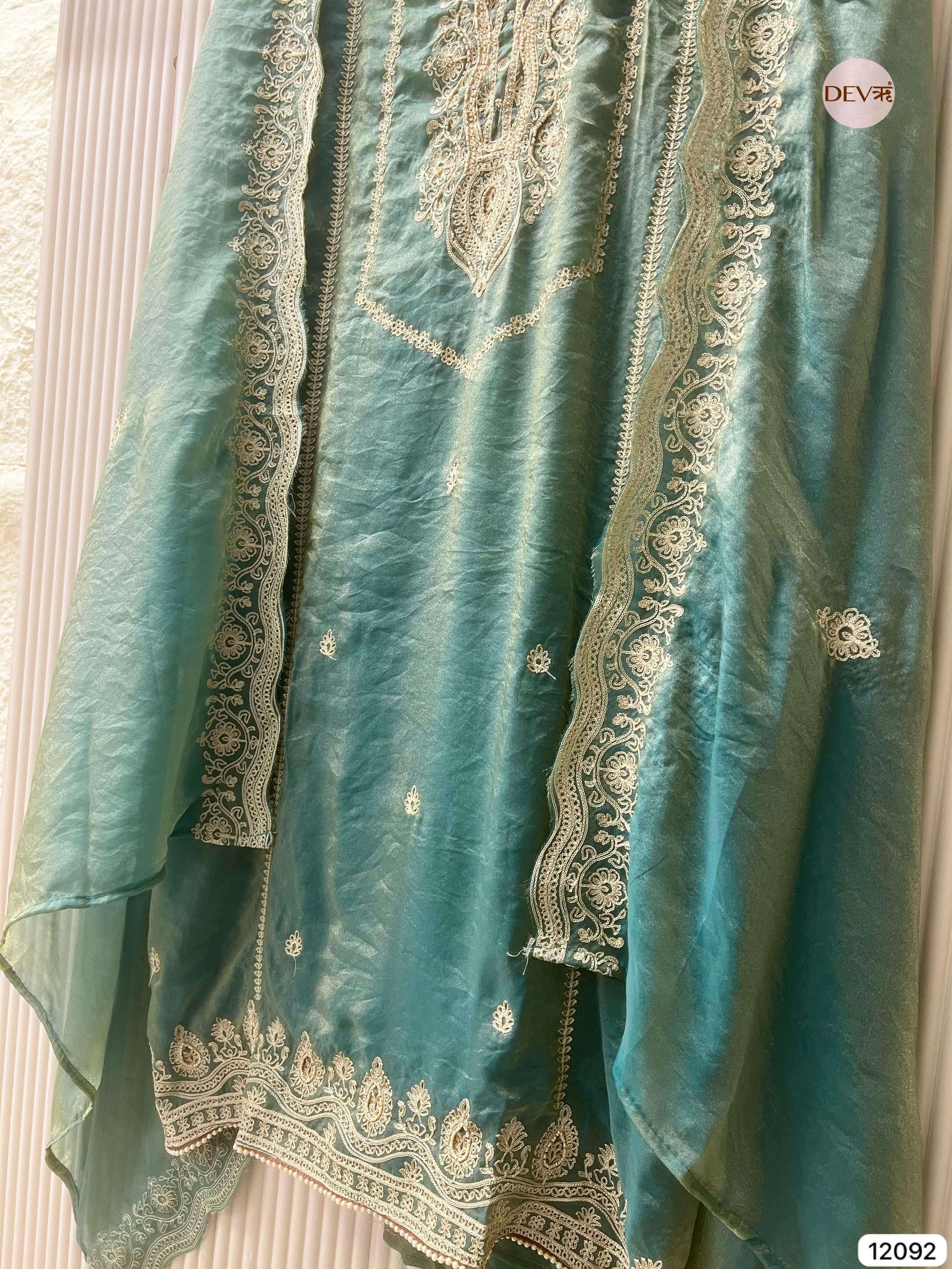 Blue Tissue Crush Silk Unstitched Embroidered -Set Of 3 - {12092}