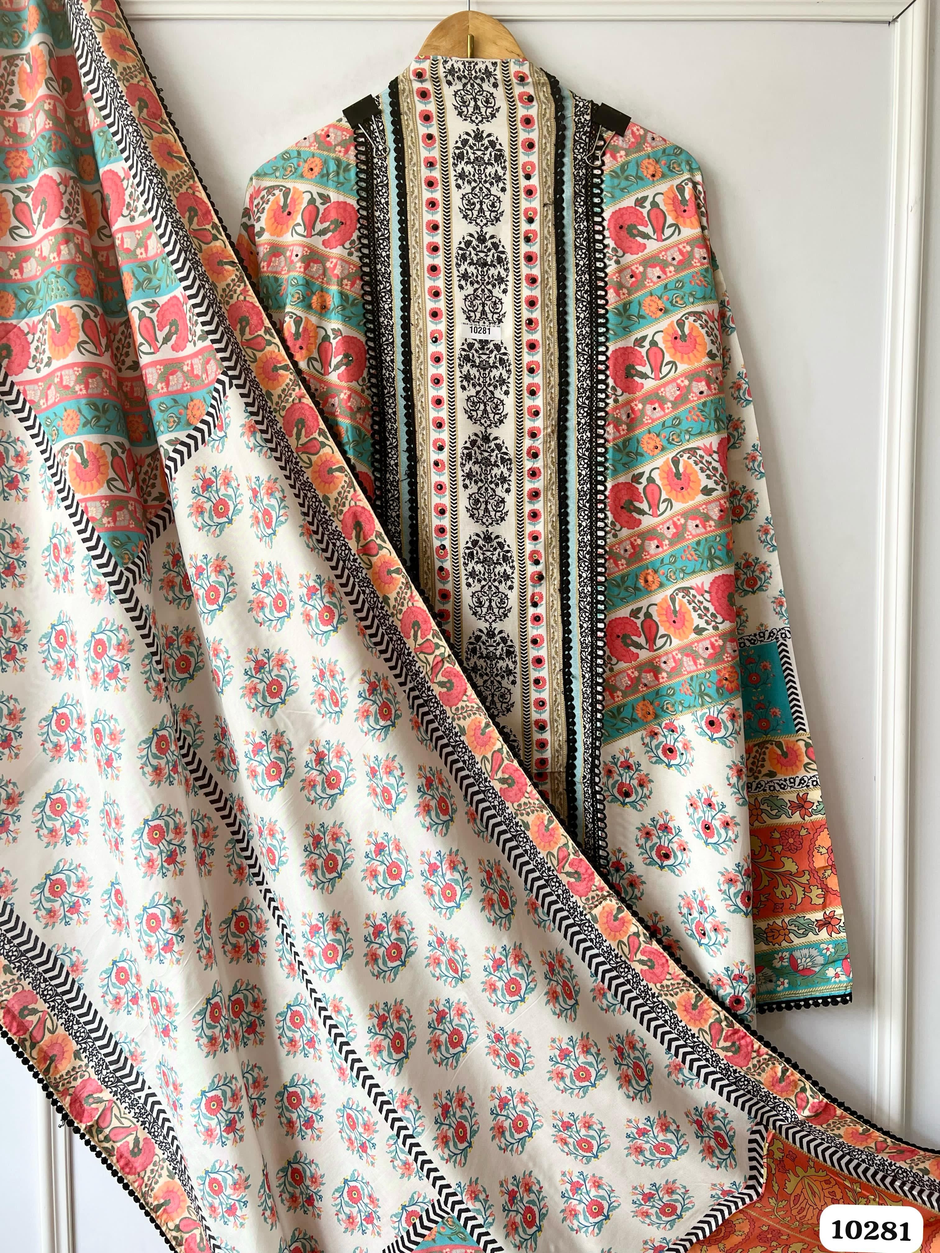 Multi Colour Pure Muslin Semi Stitched-Set Of 3 - {10281}