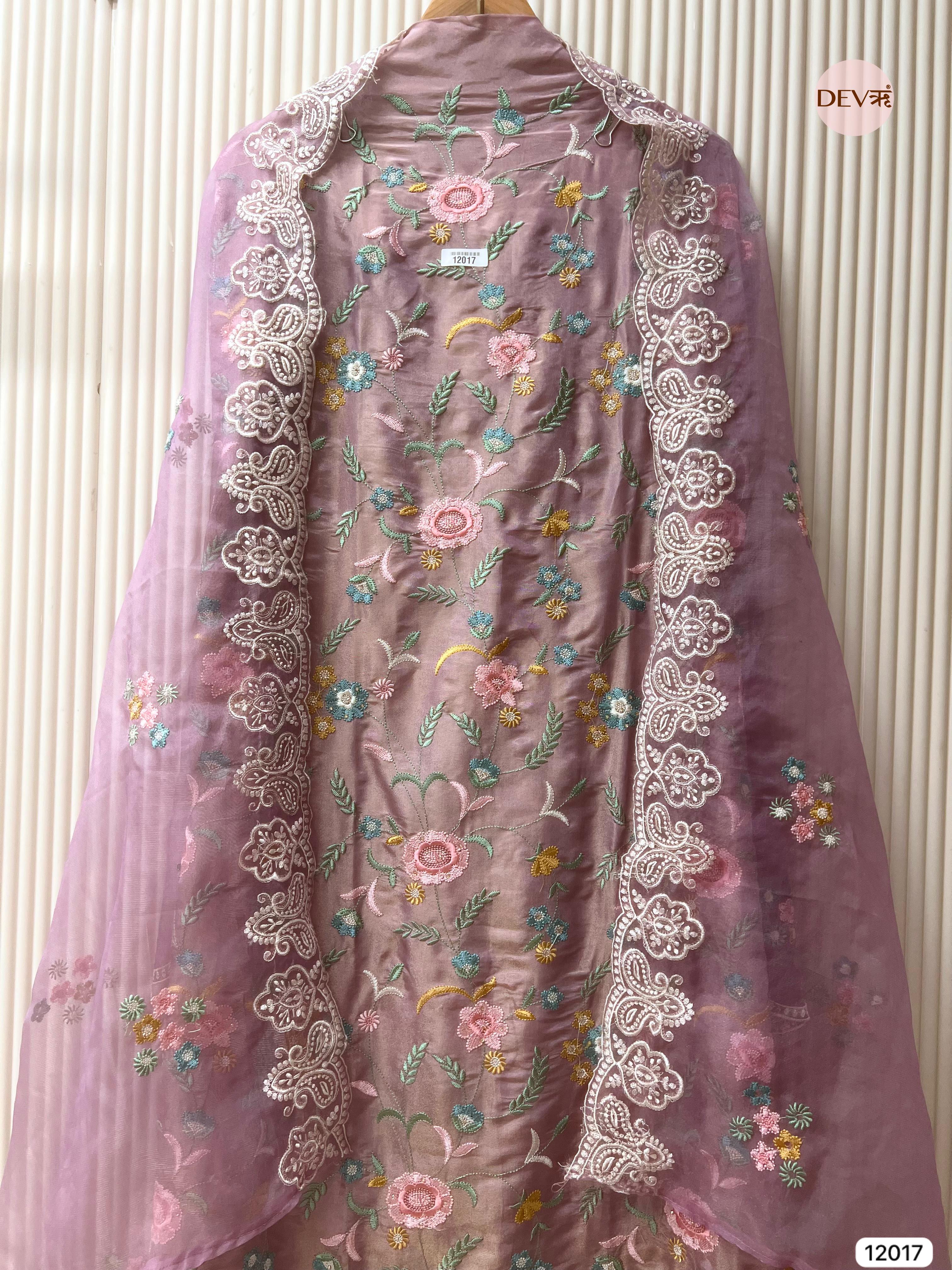Light Purple Shimmer Tissue Silk Unstitched Embroidered -Set Of 3 - {12017}