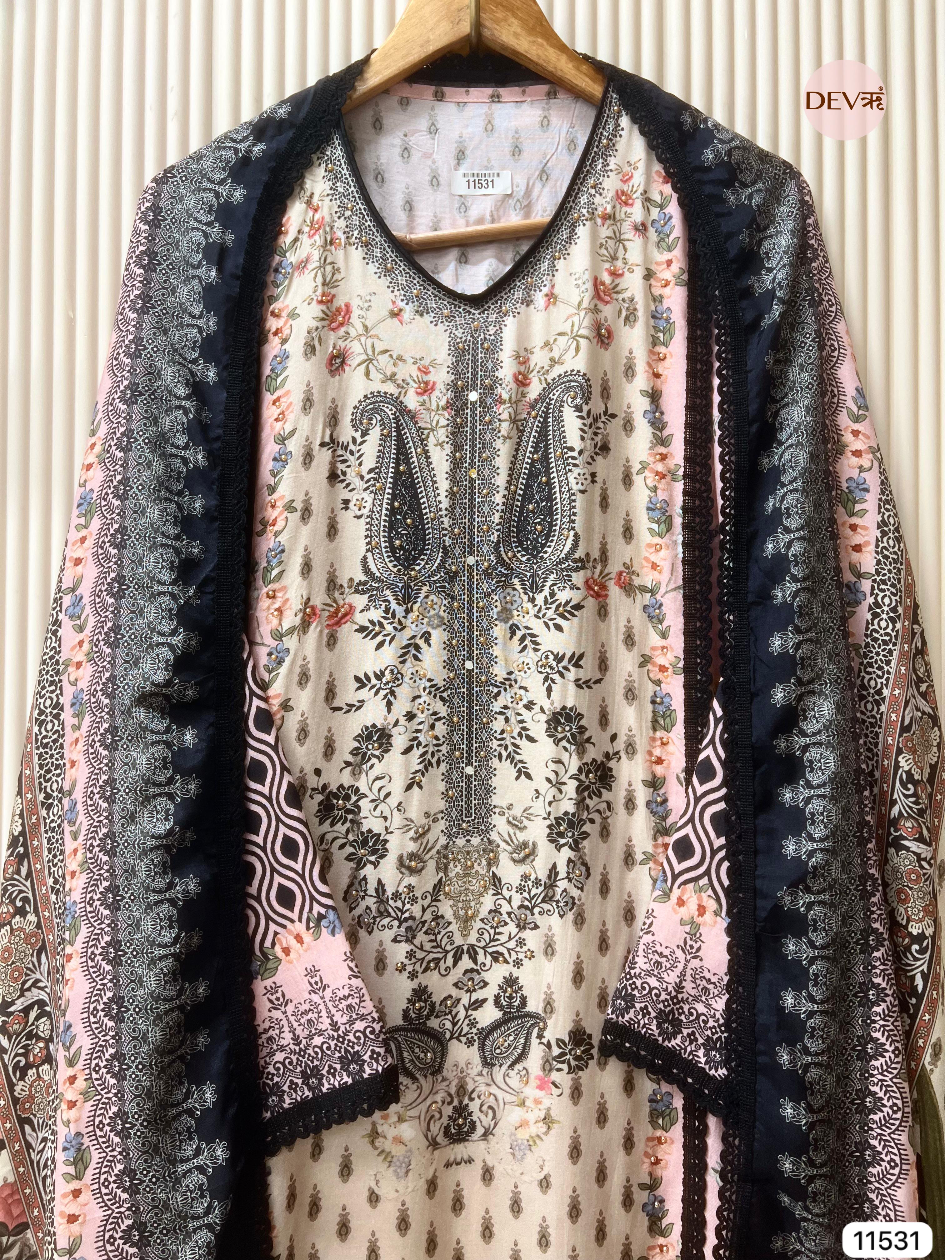 Multi Colour Muslin Semi Stitched Pakistani Print -Set Of 3 - {11531}