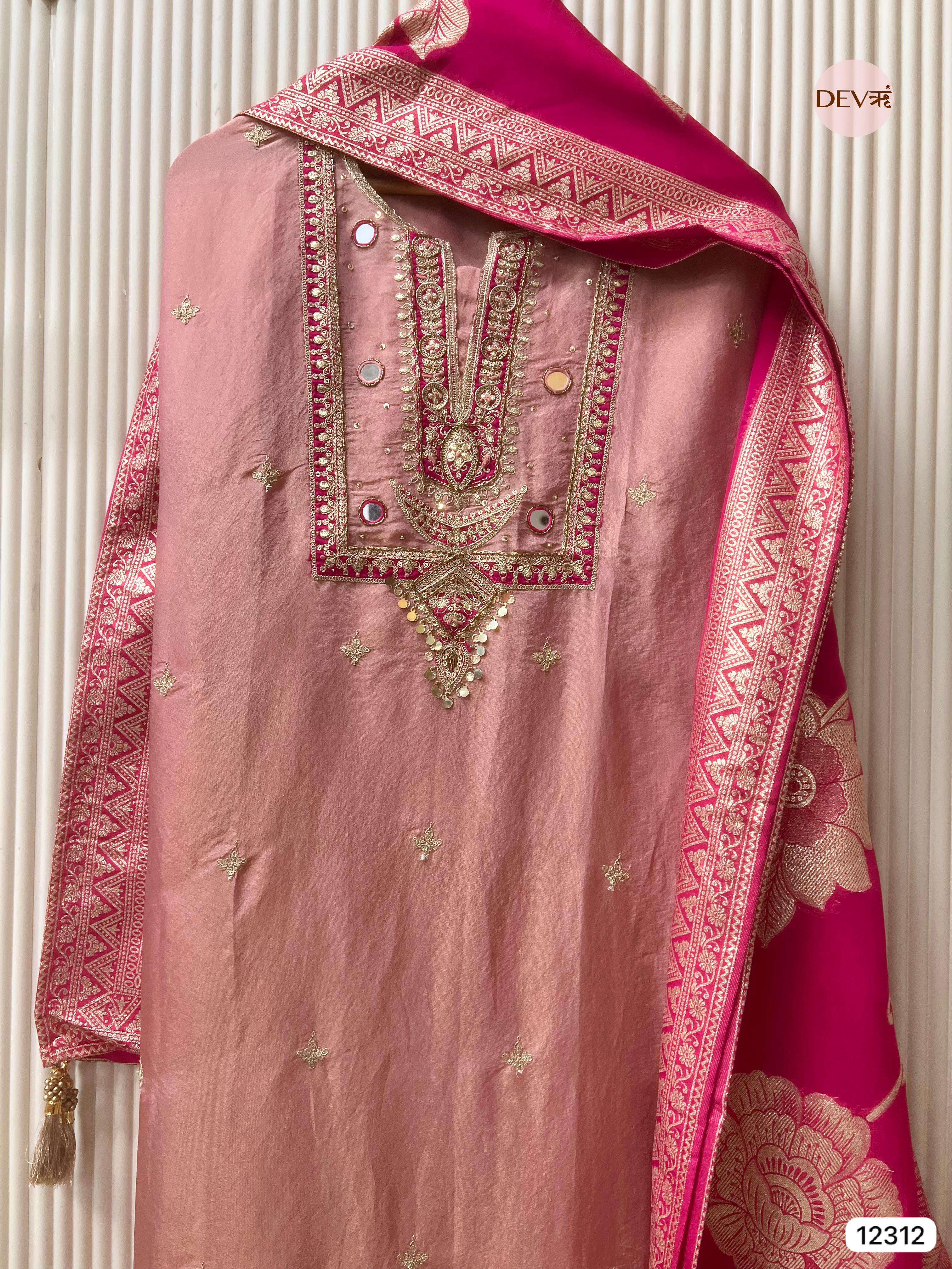 Blush Pink Shimmer Silk Embroidered Unstitched 3-Piece Suit (Devri – D.No 12312)