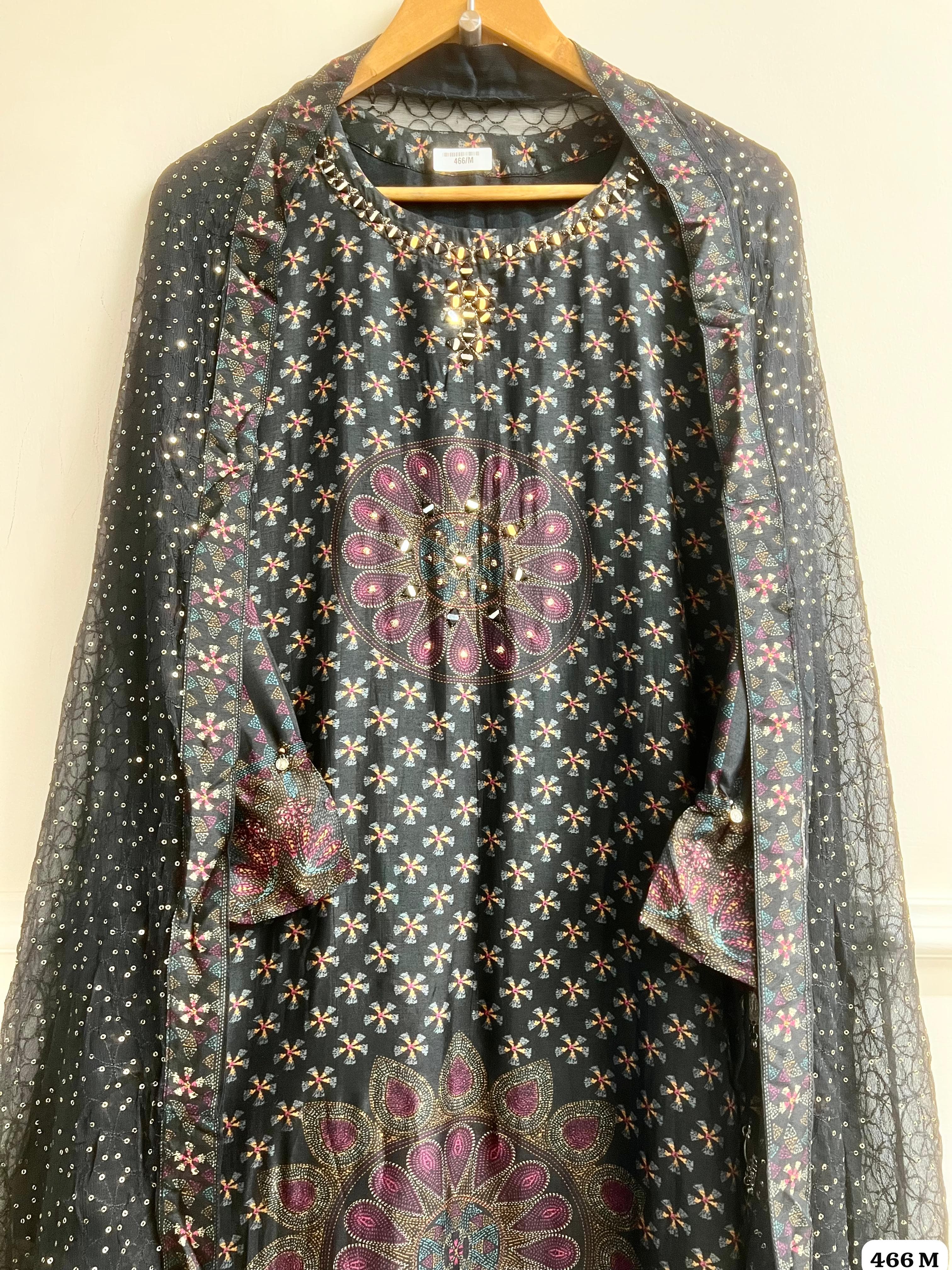 Black Silk Printed Readymade Stitched -Set Of 3