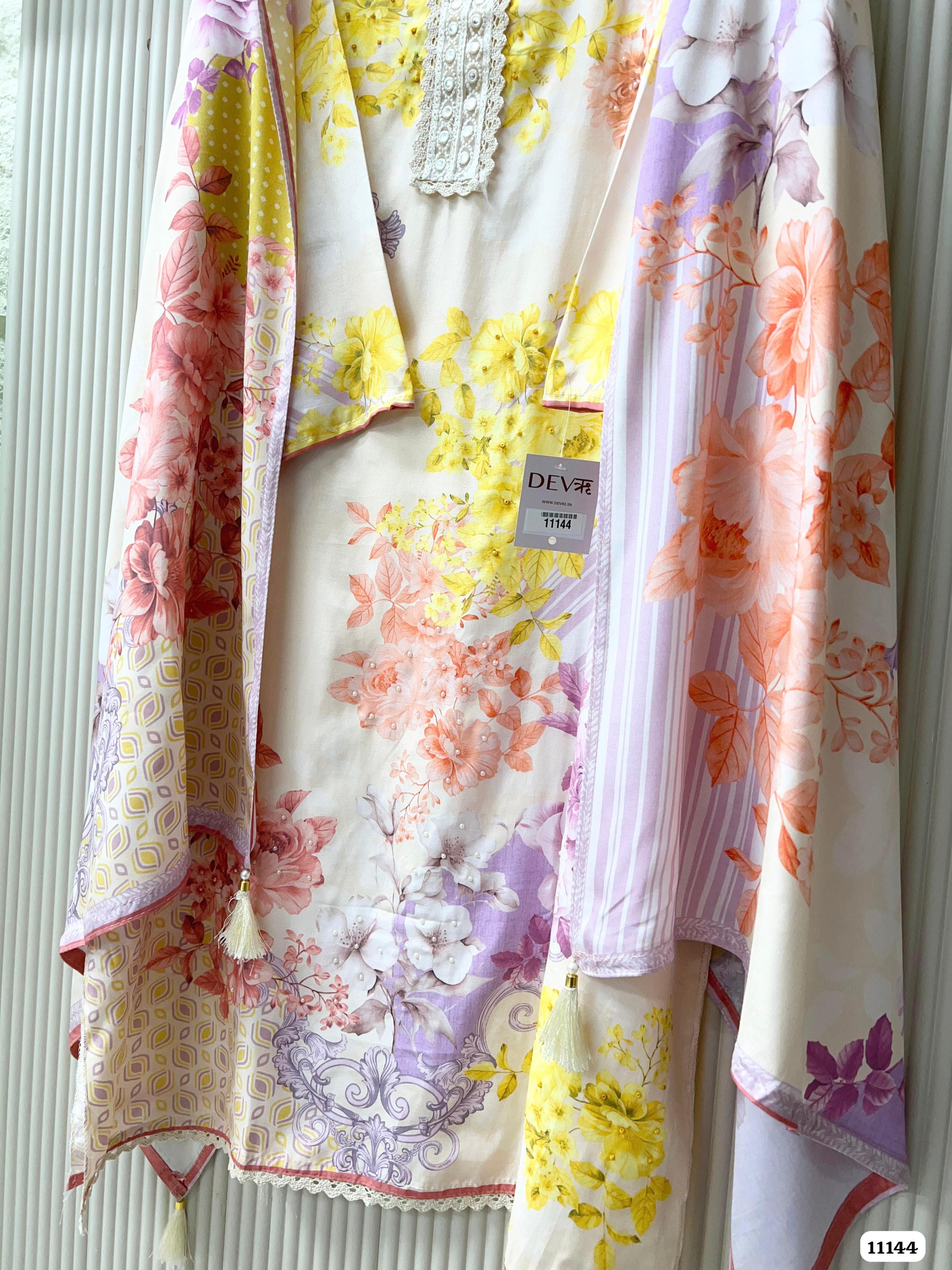 White Muslin Printed Unstitched Hand Emboidered-Set Of 3