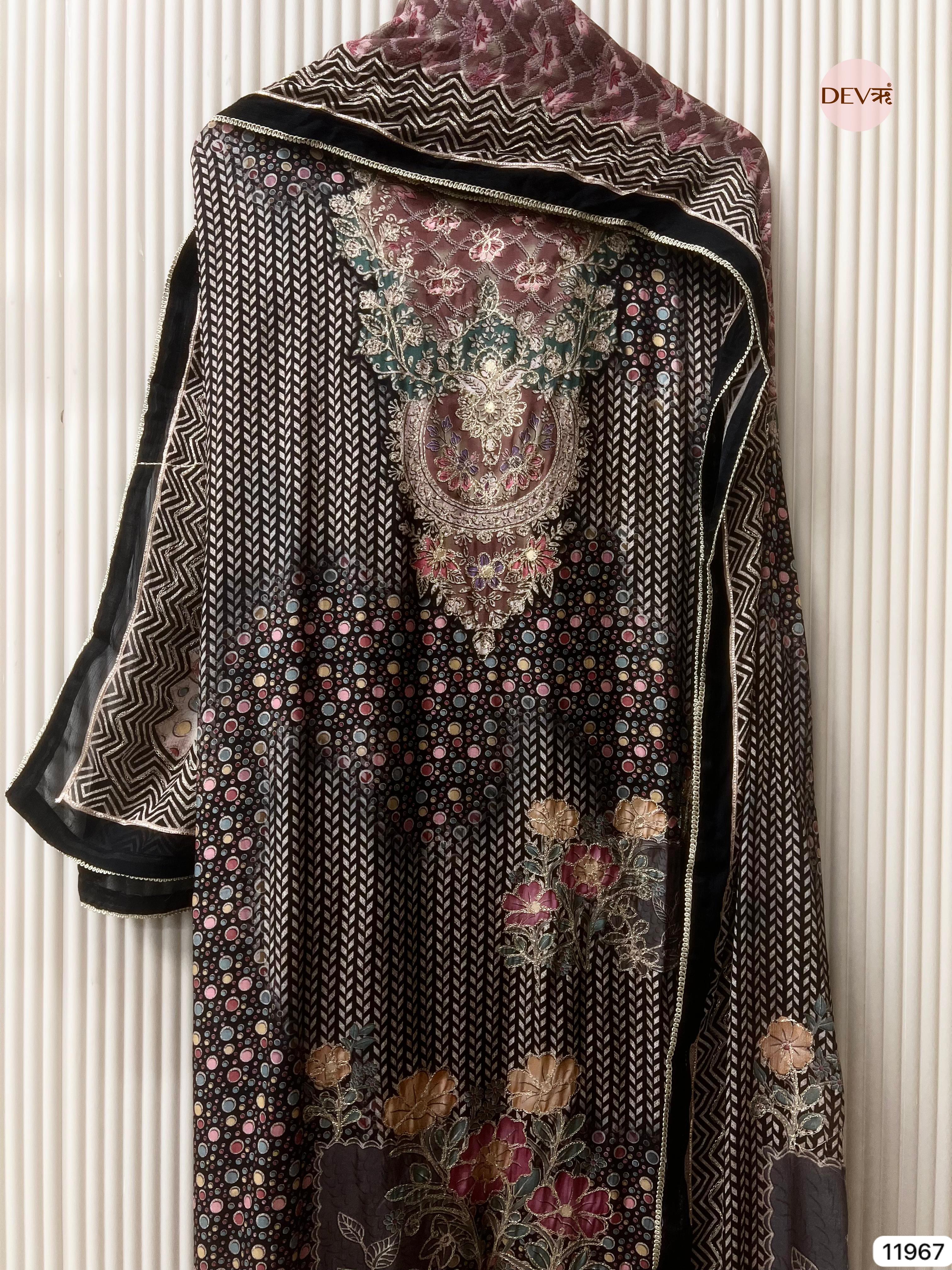 {11967} Black Pure Muslin Unstitched Printed -Set Of 3