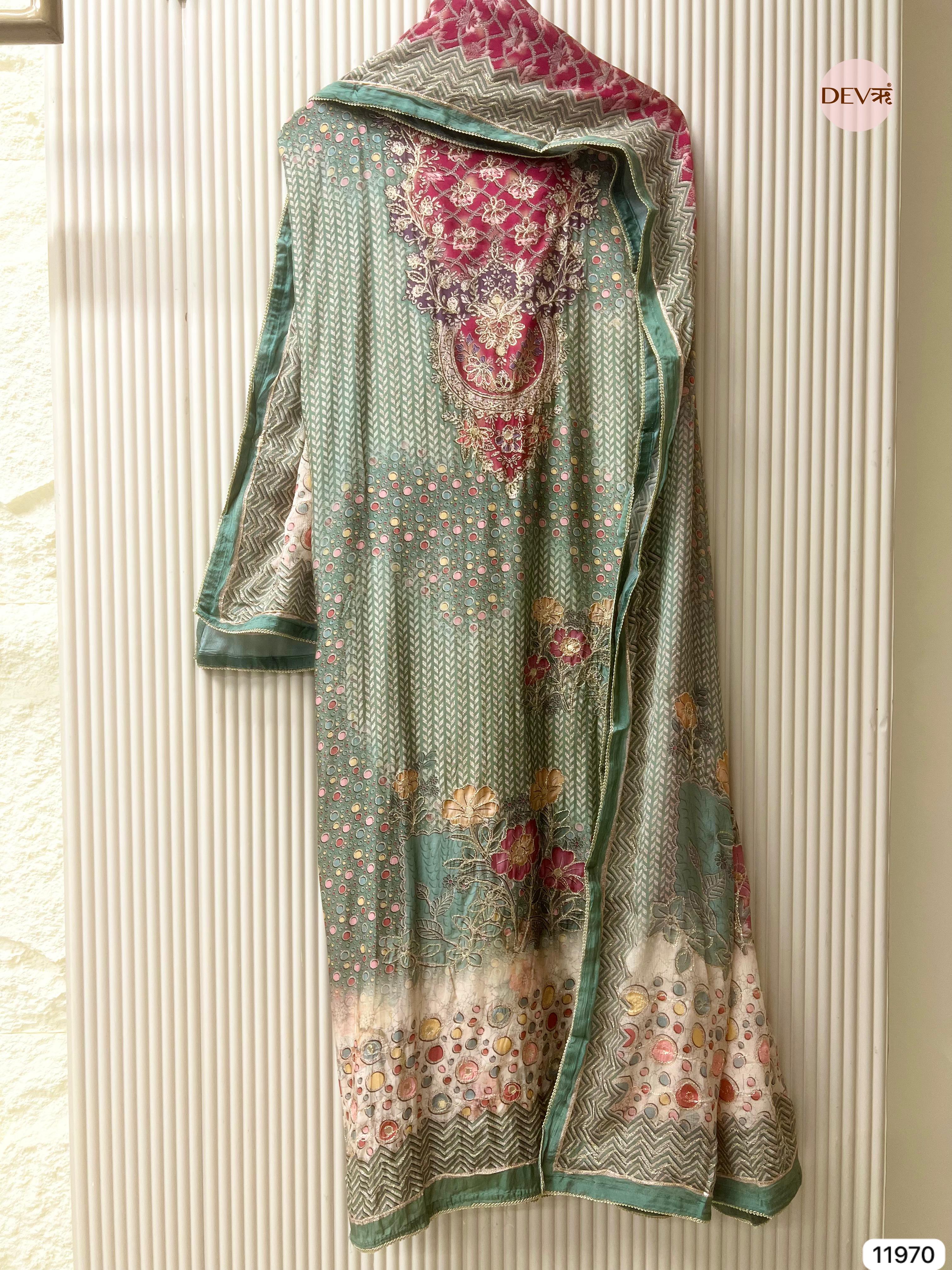 {11970} Green Pure Muslin Unstitched Printed -Set Of 3