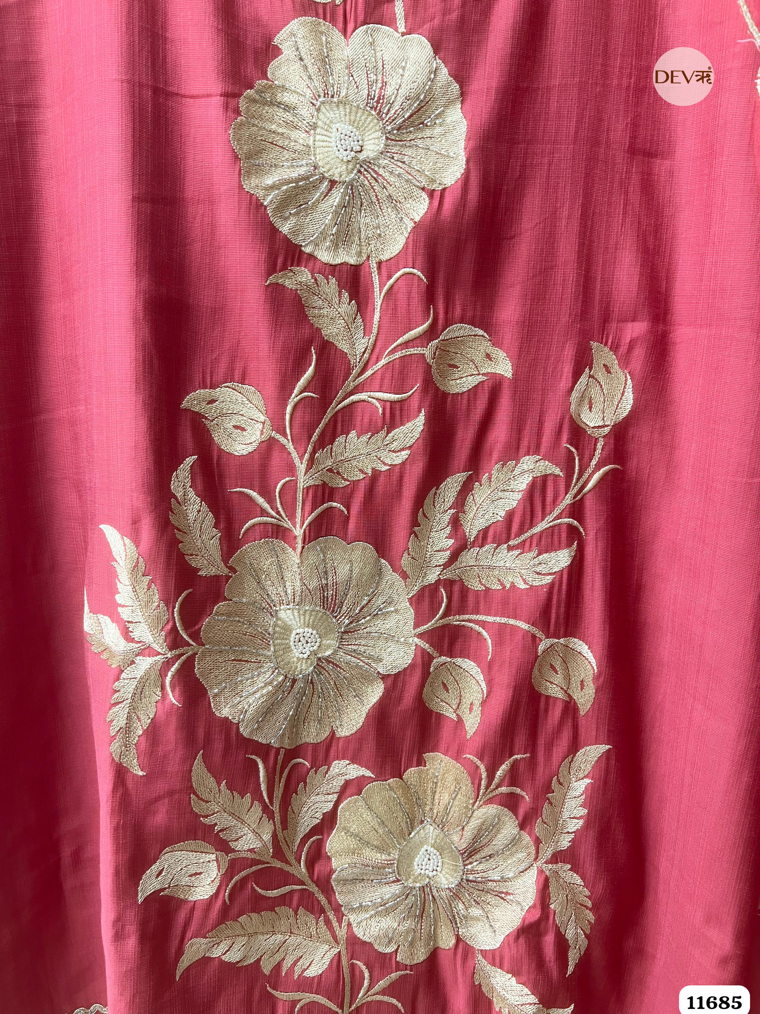Pink Mul Chanderi Unstitched Embroidered -Set Of 3 {11685}