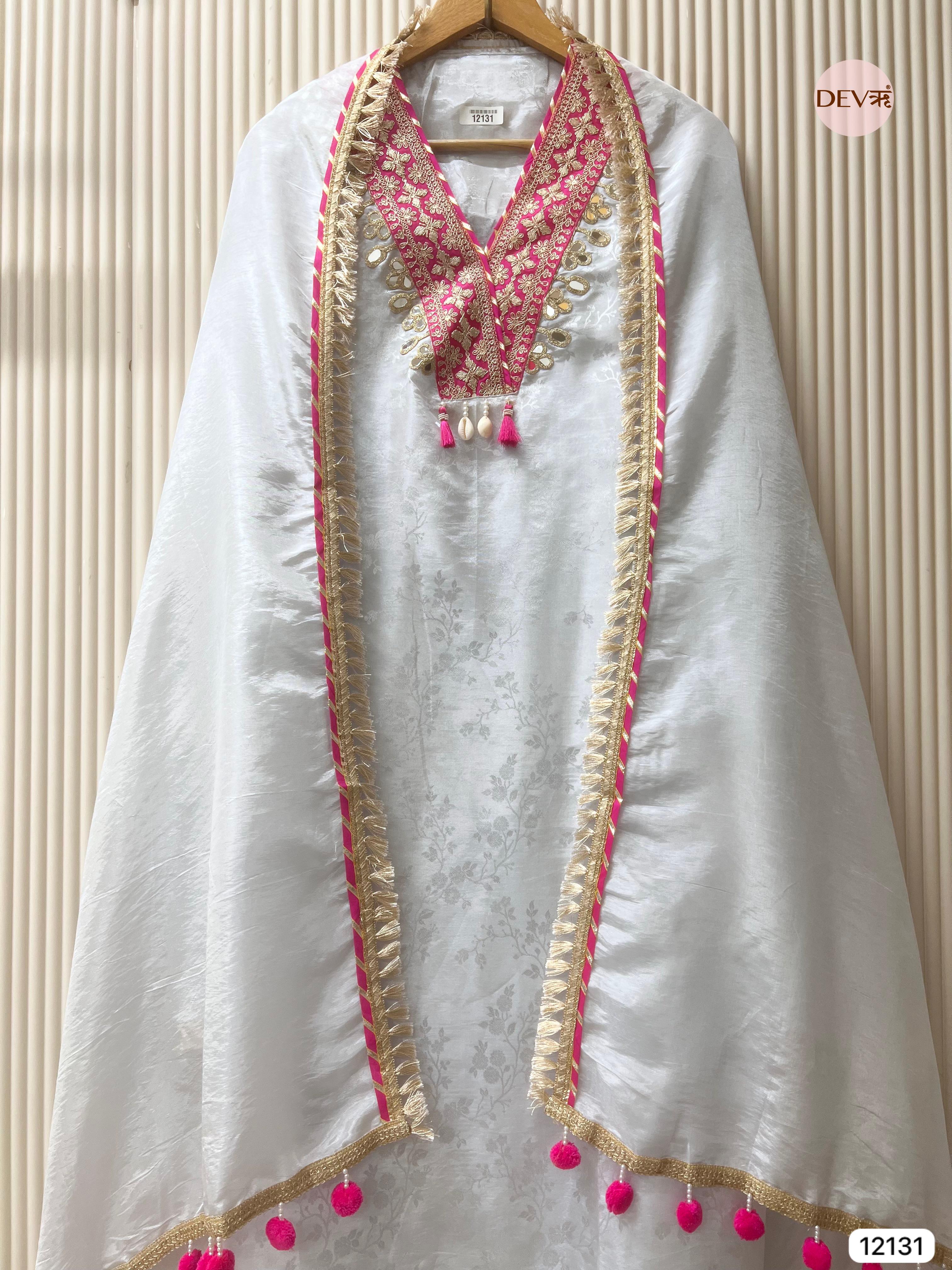 Silver off White Silk Unstitched - Set Of 3 - {12131}