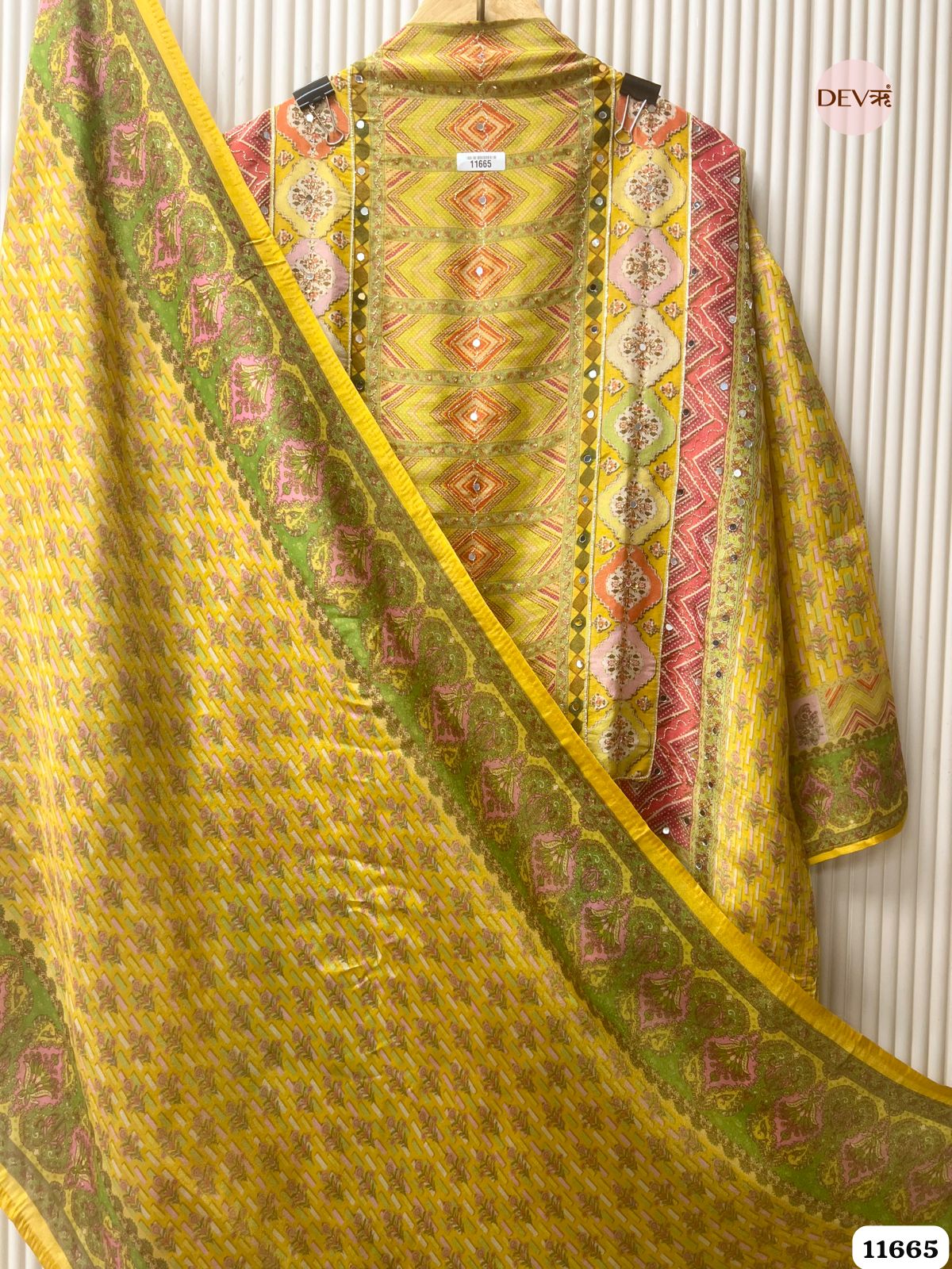 Yellow Tissue Silk Unstitched Printed Hand Embroidered -Set Of 3 {11665}