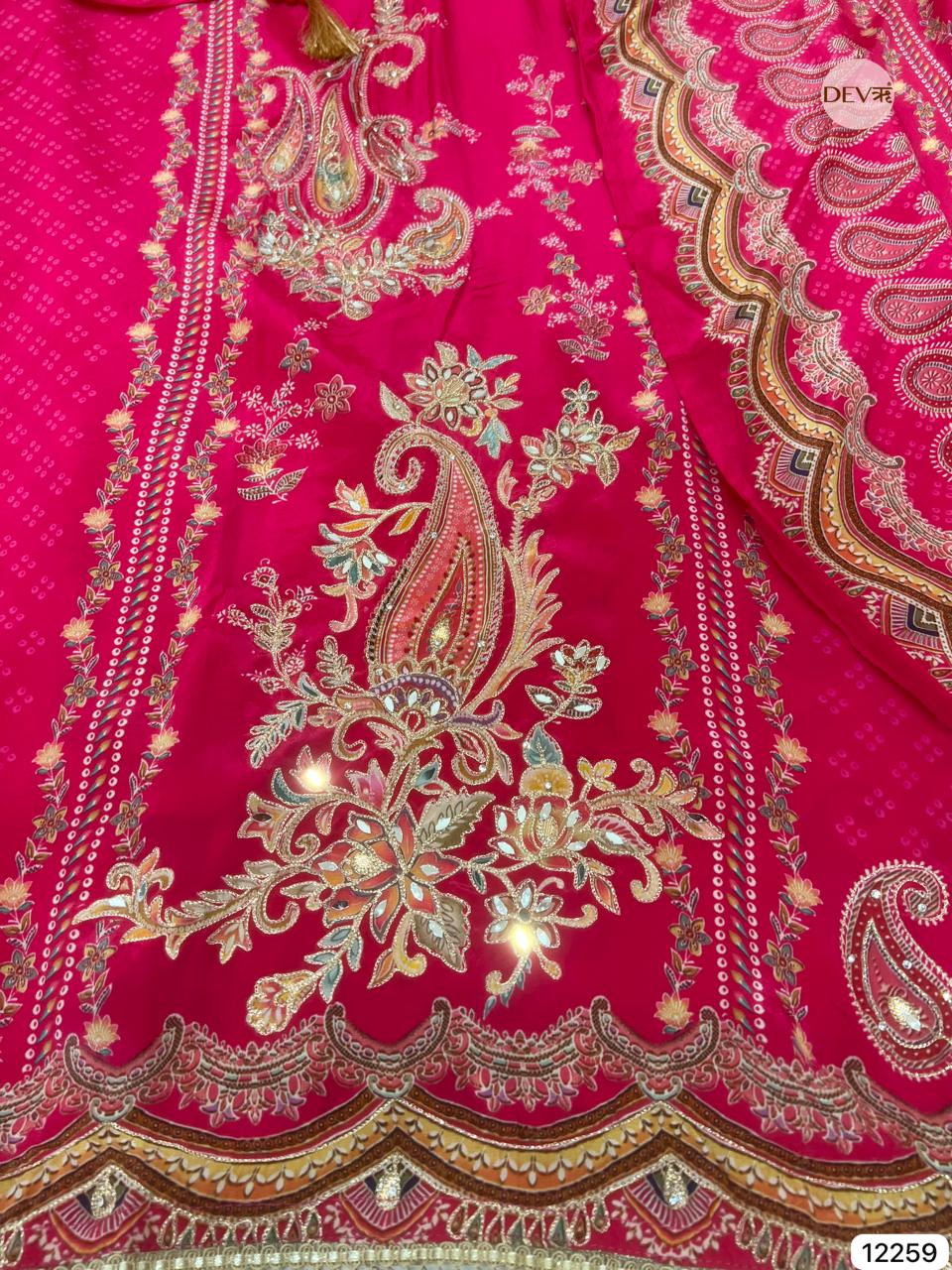 Fuchsia Pure Crepe Embroidered Unstitched 3-Piece Suit (Devri – D.No 12259)