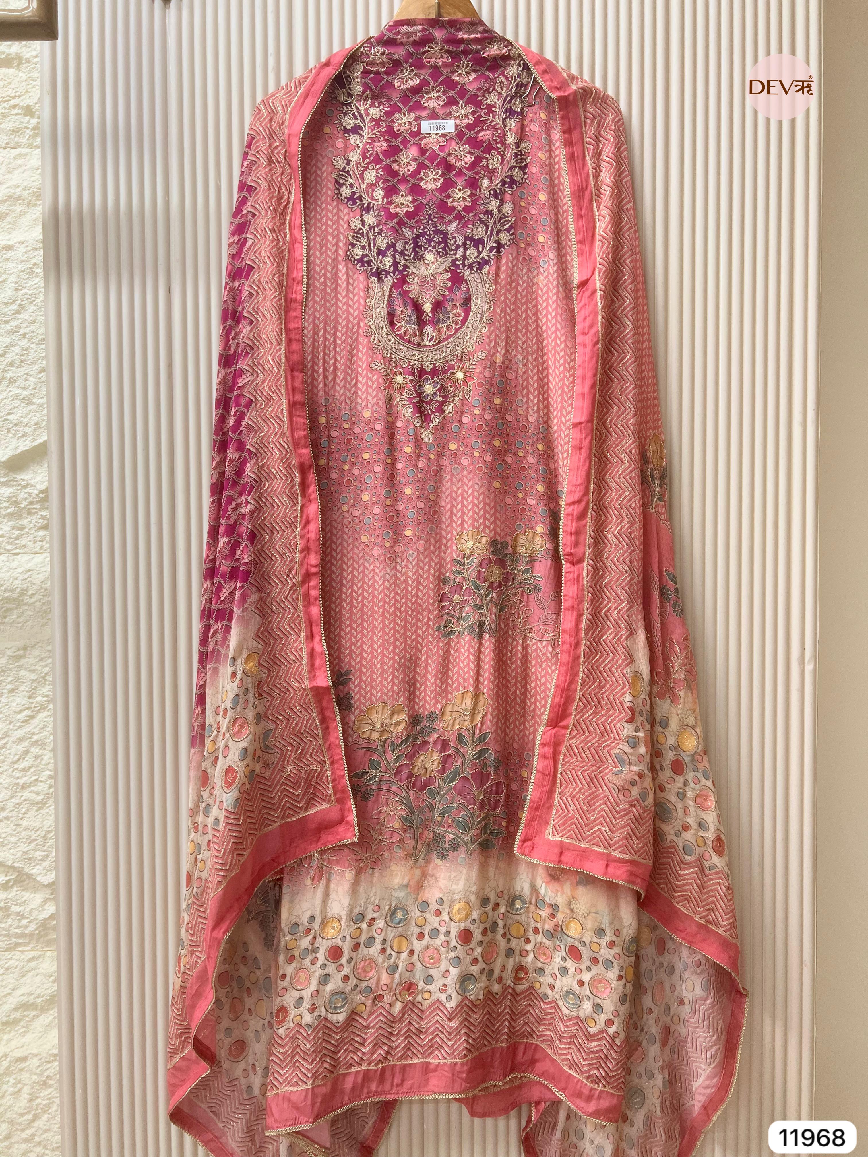 {11968} Pink Muslin Unstitched Printed -Set Of 3