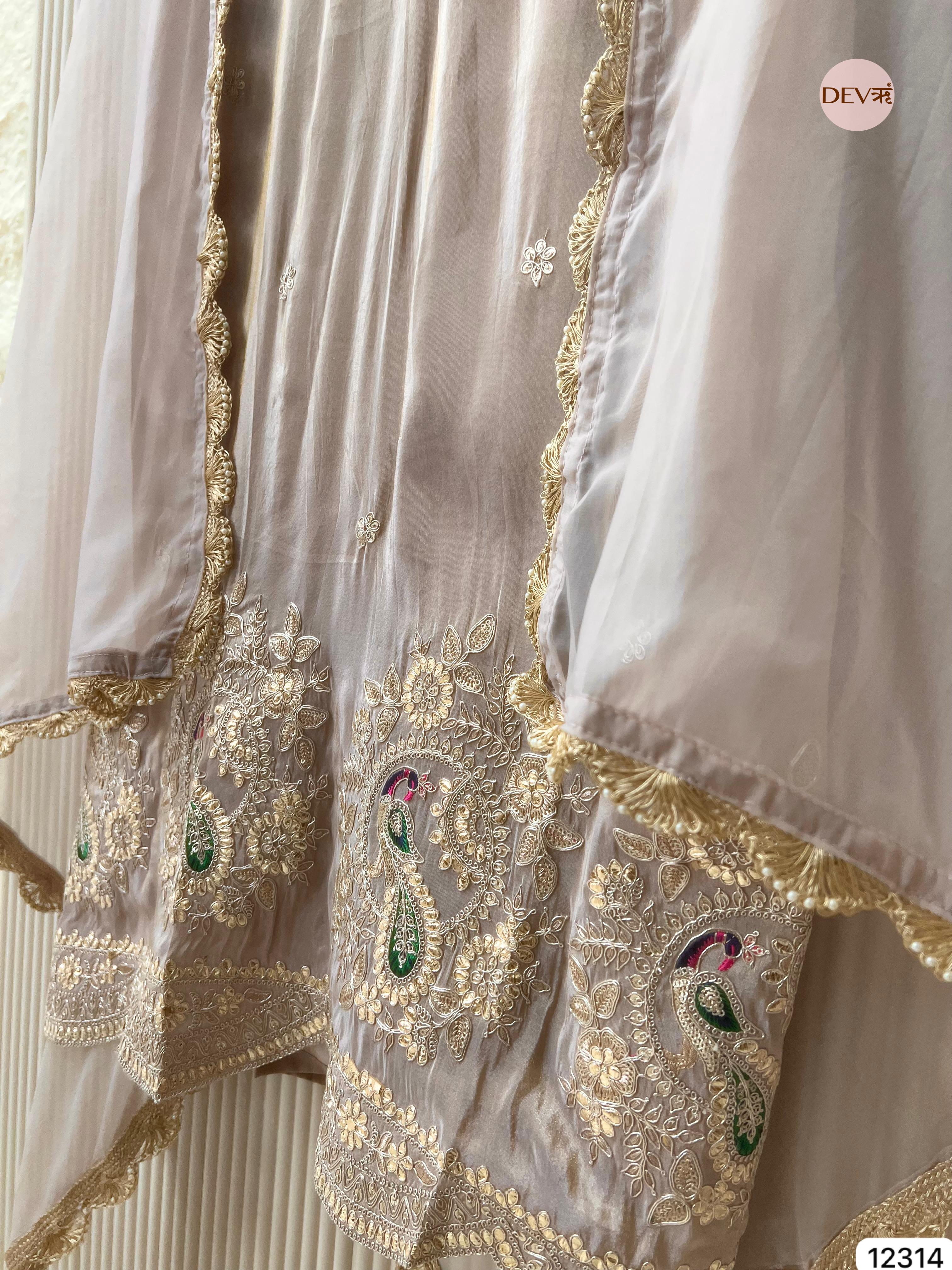 Mauve Grey Shimmer Silk Embroidered Unstitched 3-Piece Suit (Devri – D.No 12314)