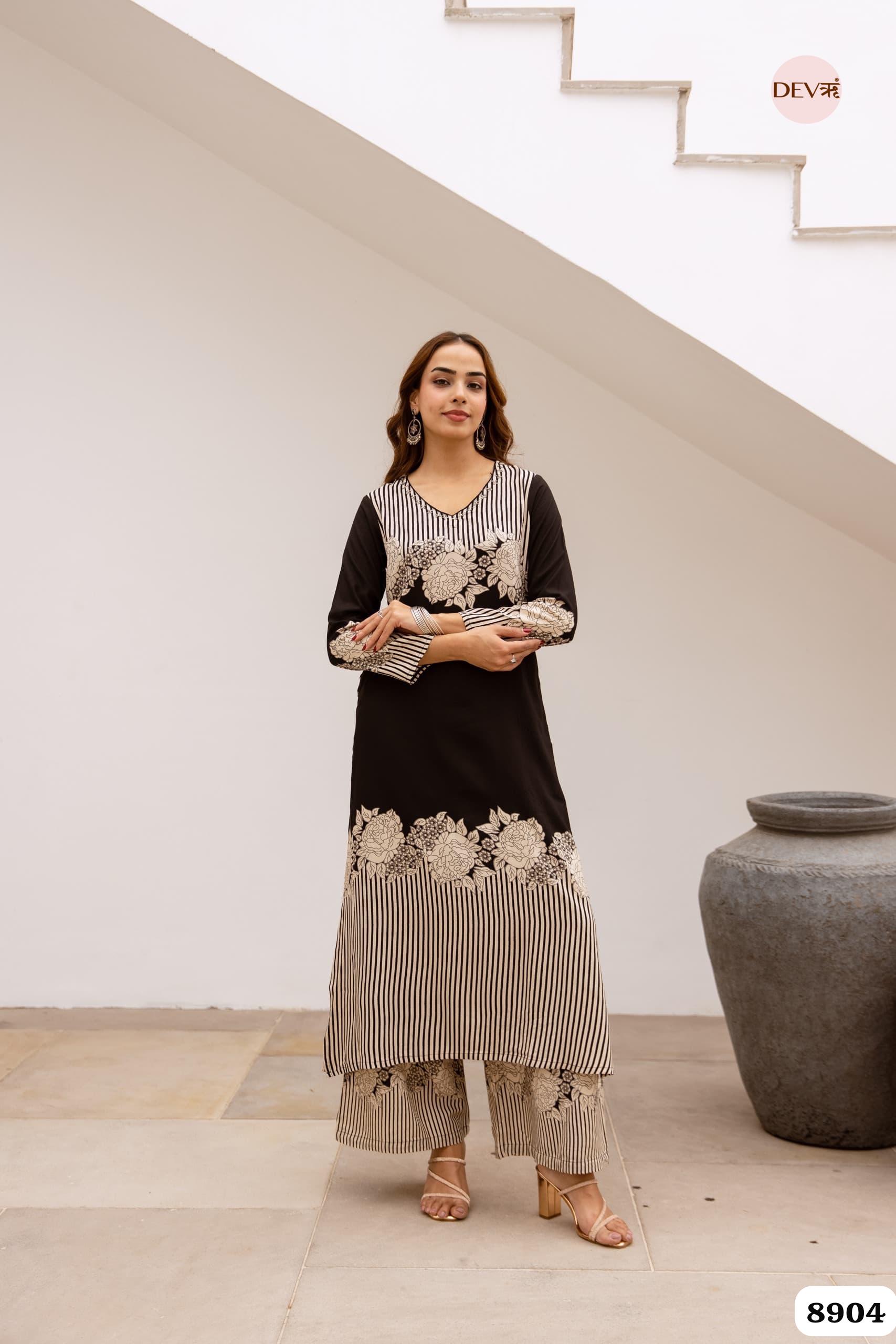 Black German Reyon Printed Co-Ord - Set Of 2 {8904}