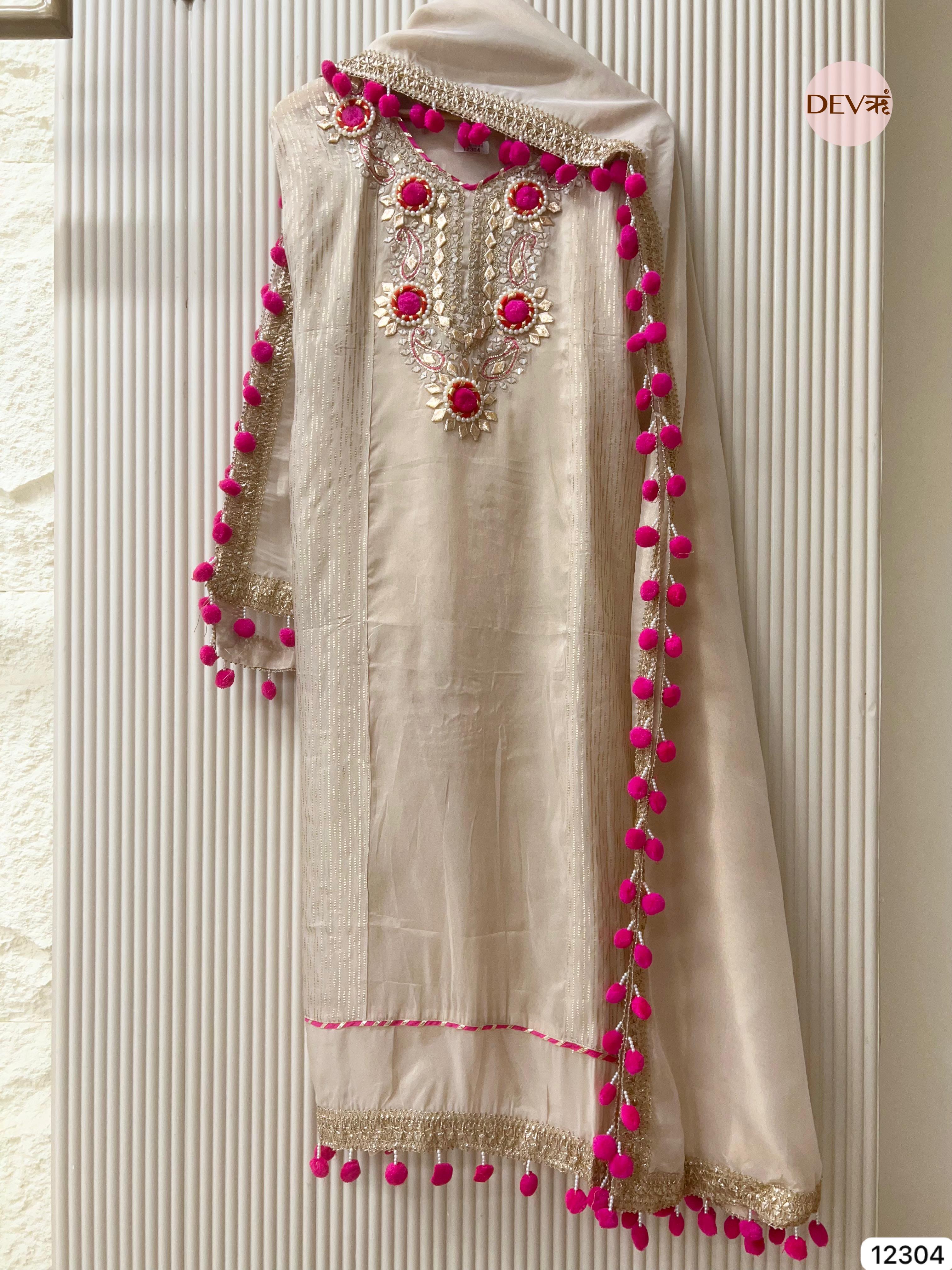Ivory Pink Tissue Silk Embroidered Unstitched 3-Piece Suit (Devri – D.No 12304)