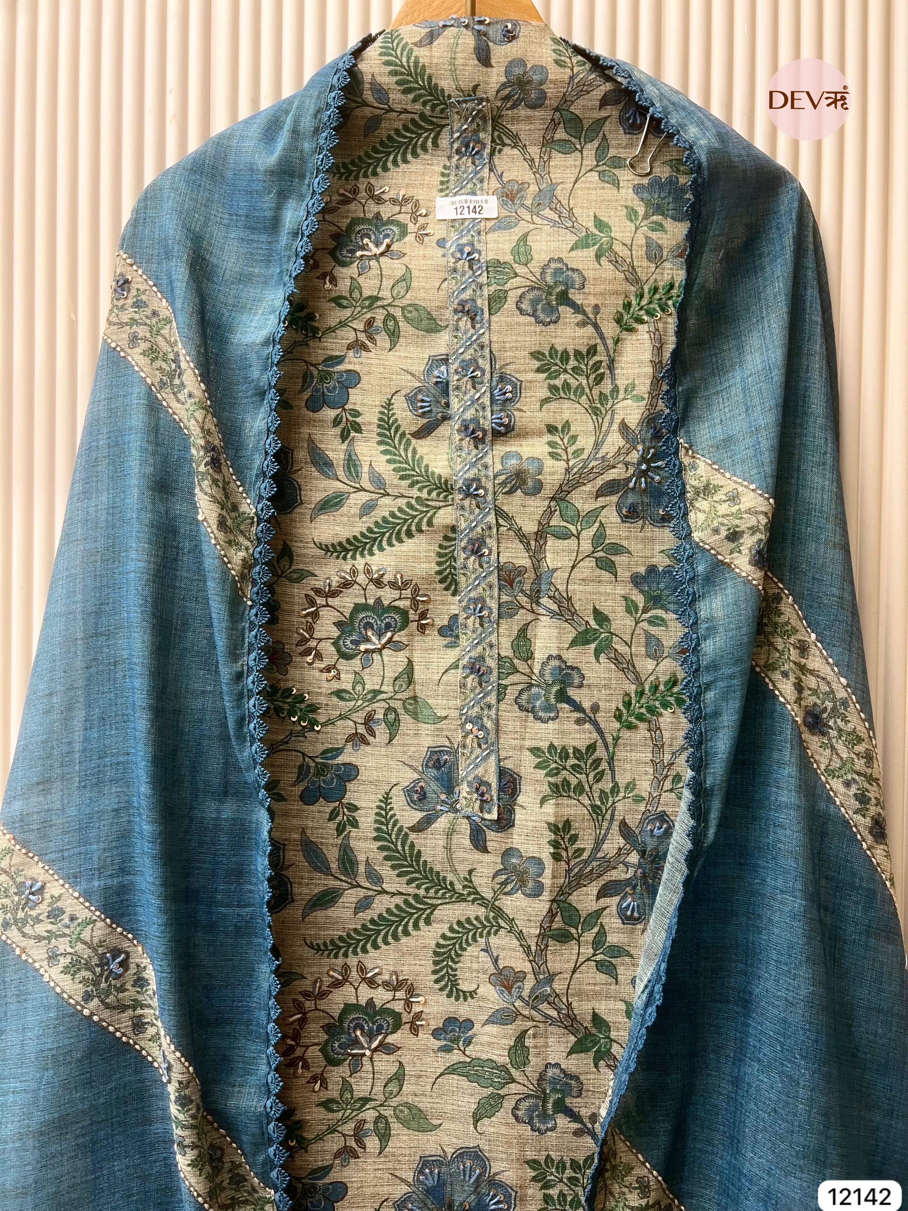 Multi Colour Pure Khadi Silk Unstitched Printed -Set Of 3 - {12142}