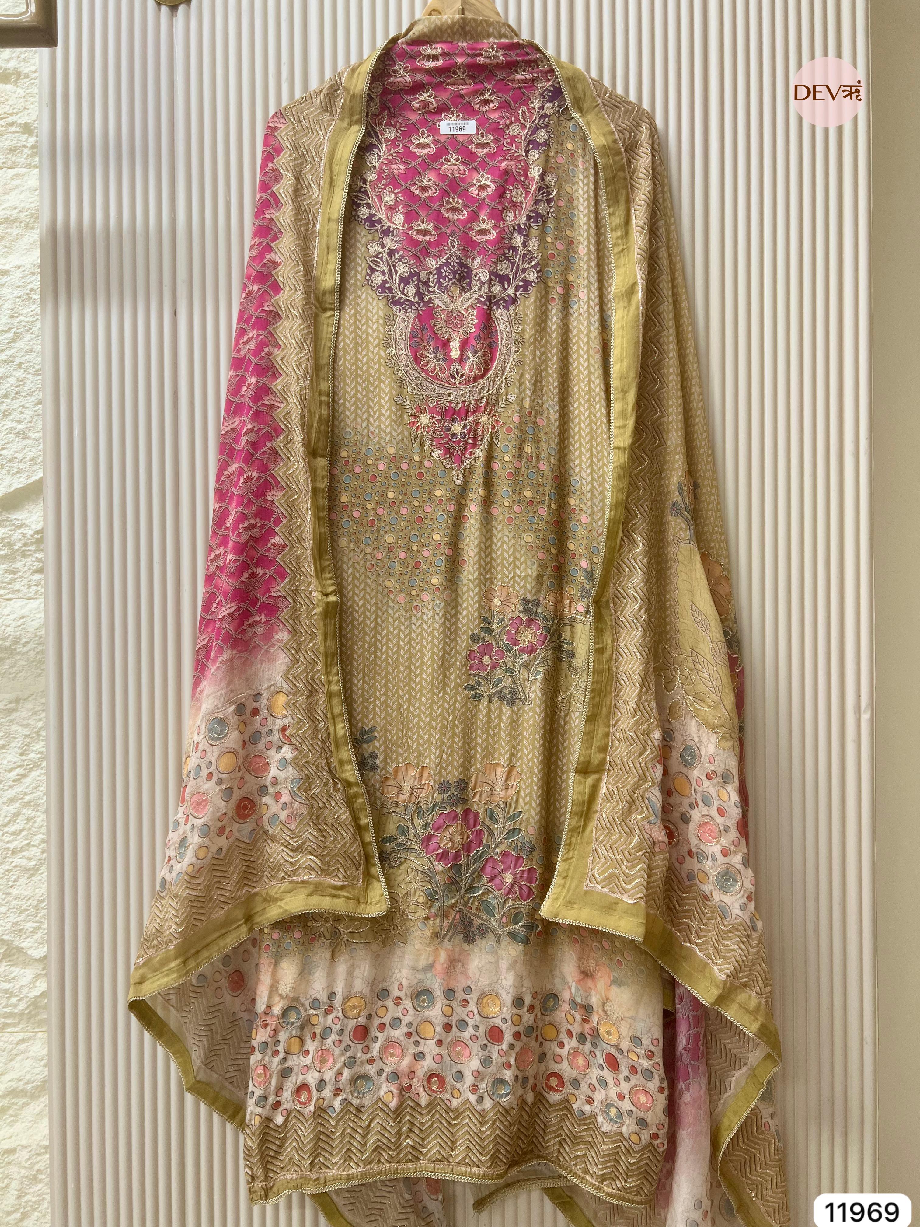 {11969} Yellow Pure Muslin Unstitched Printed -Set Of 3