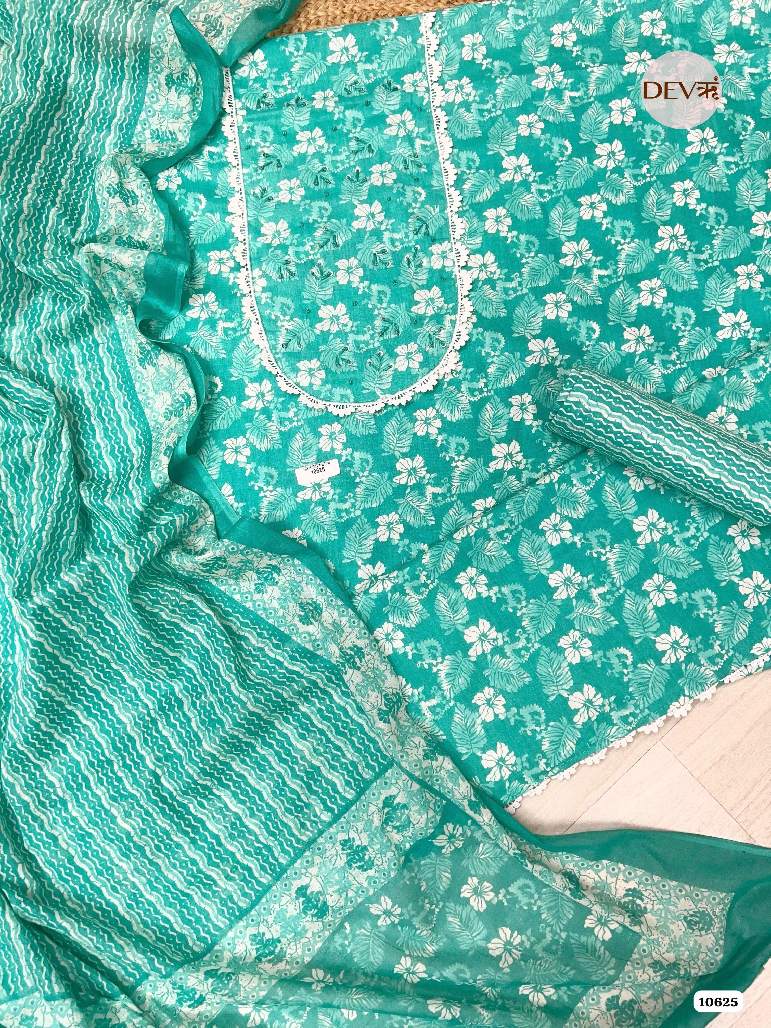 Green Cotton Printed Unstitched - Set Of 3