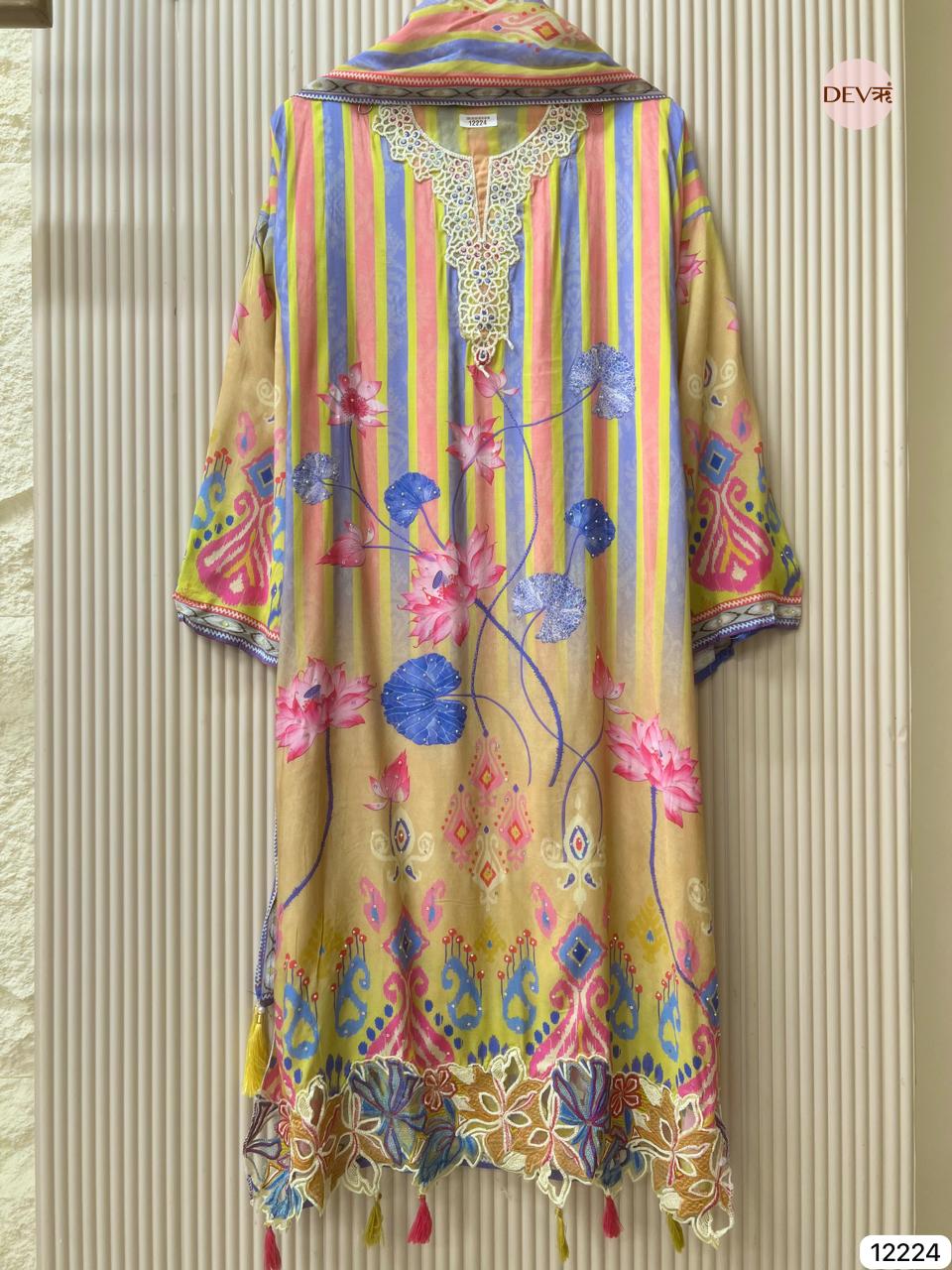 Multicolour Muslin Printed Unstitched 3-Piece Suit (Devri – D.No 12224)