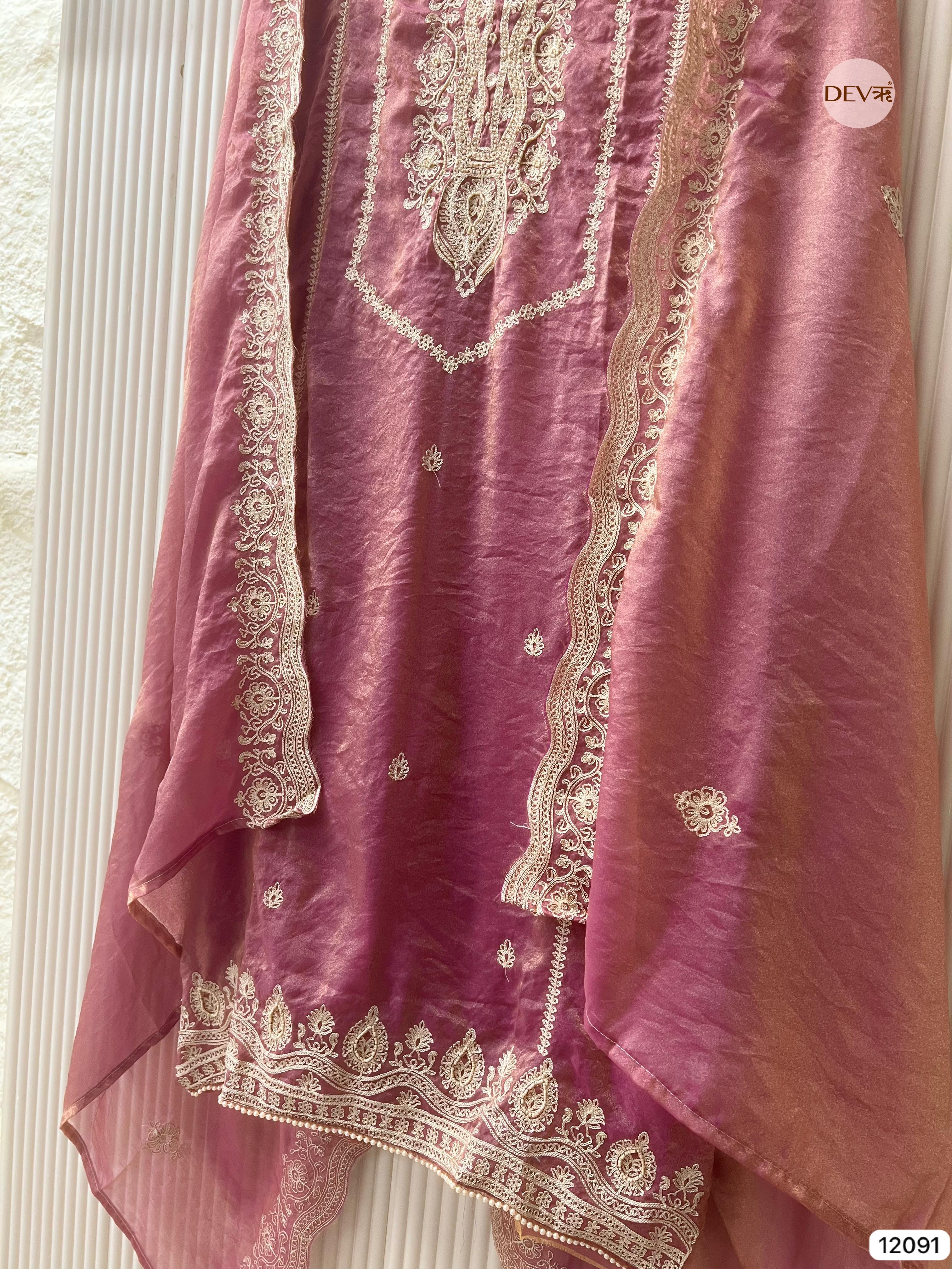 Purple Tissue Crush Silk Unstitched Embroidered -Set Of 3 - {12091}