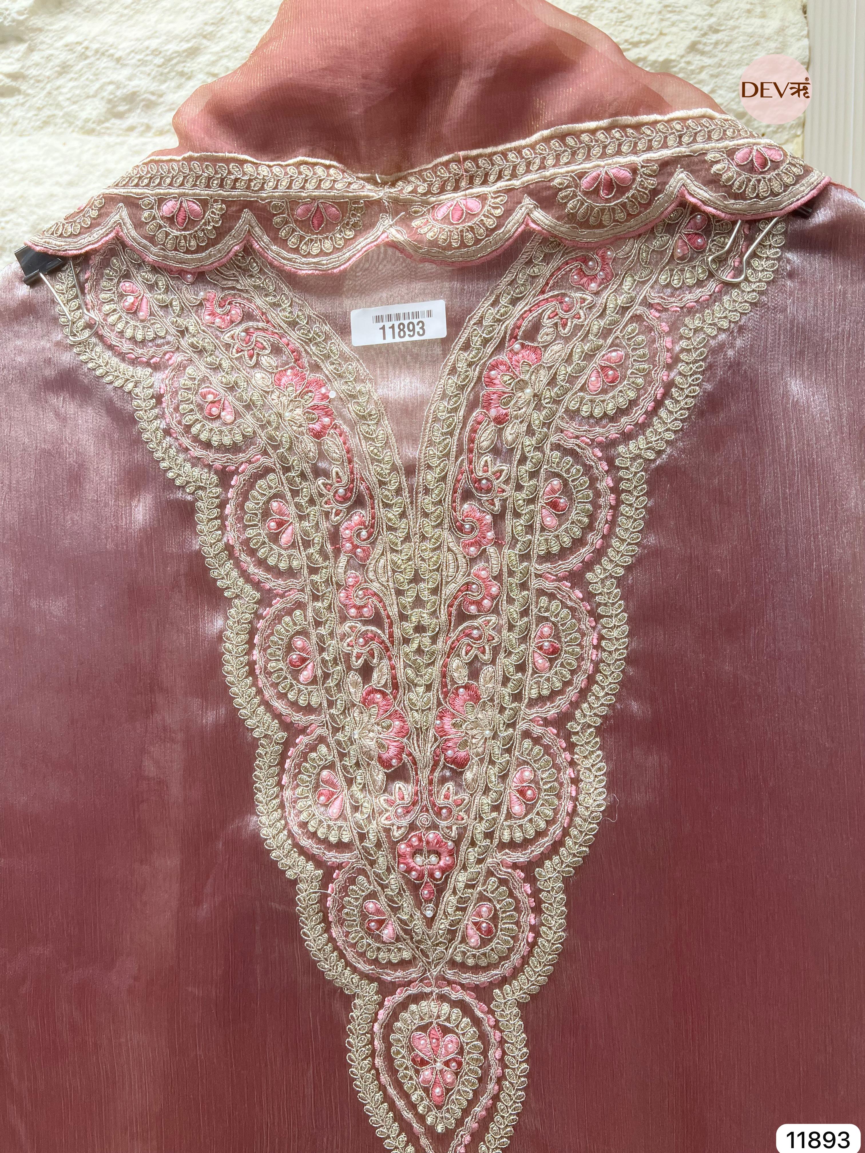 Rust Tissue Shimmer Silk Unstitched Printed Embroidered -Set Of 3- {11893}