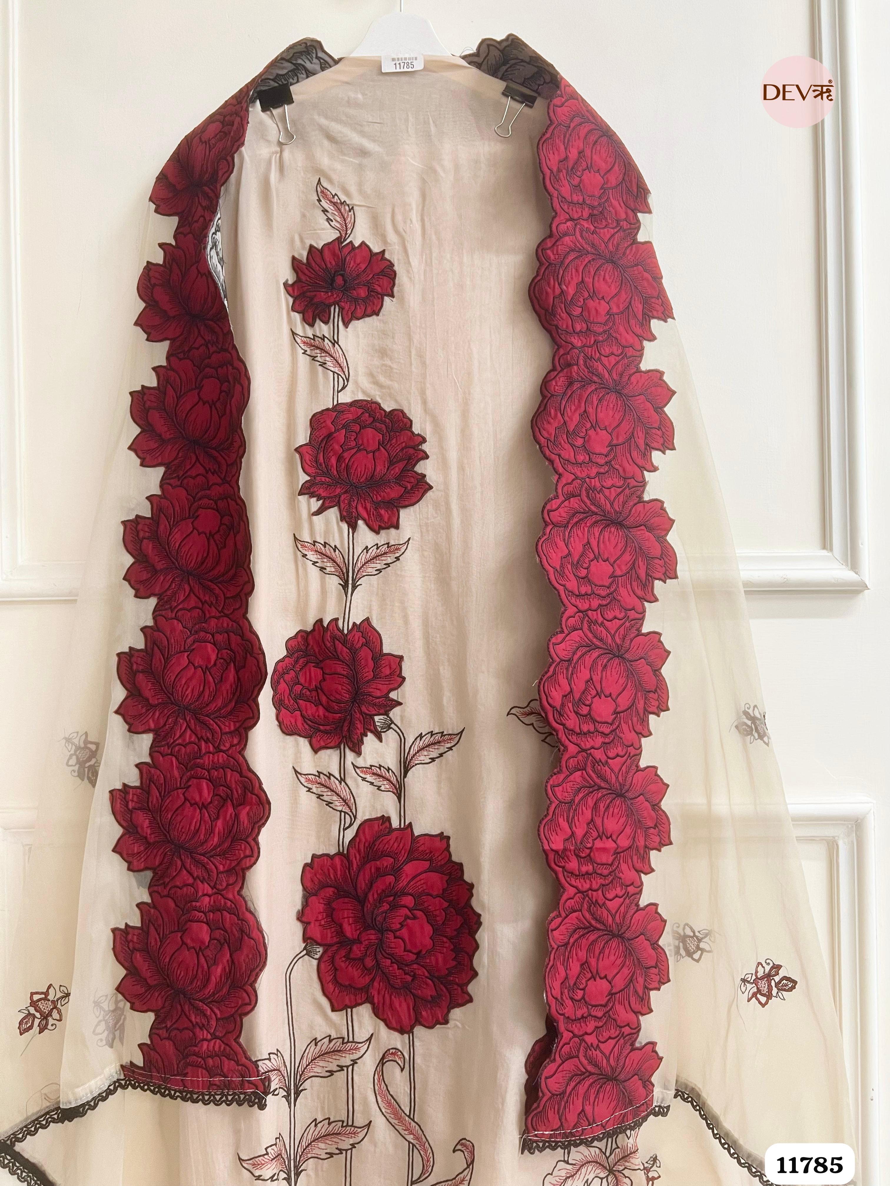 Beige Organza Unstitched Embroidered -Set Of 3 {11785}