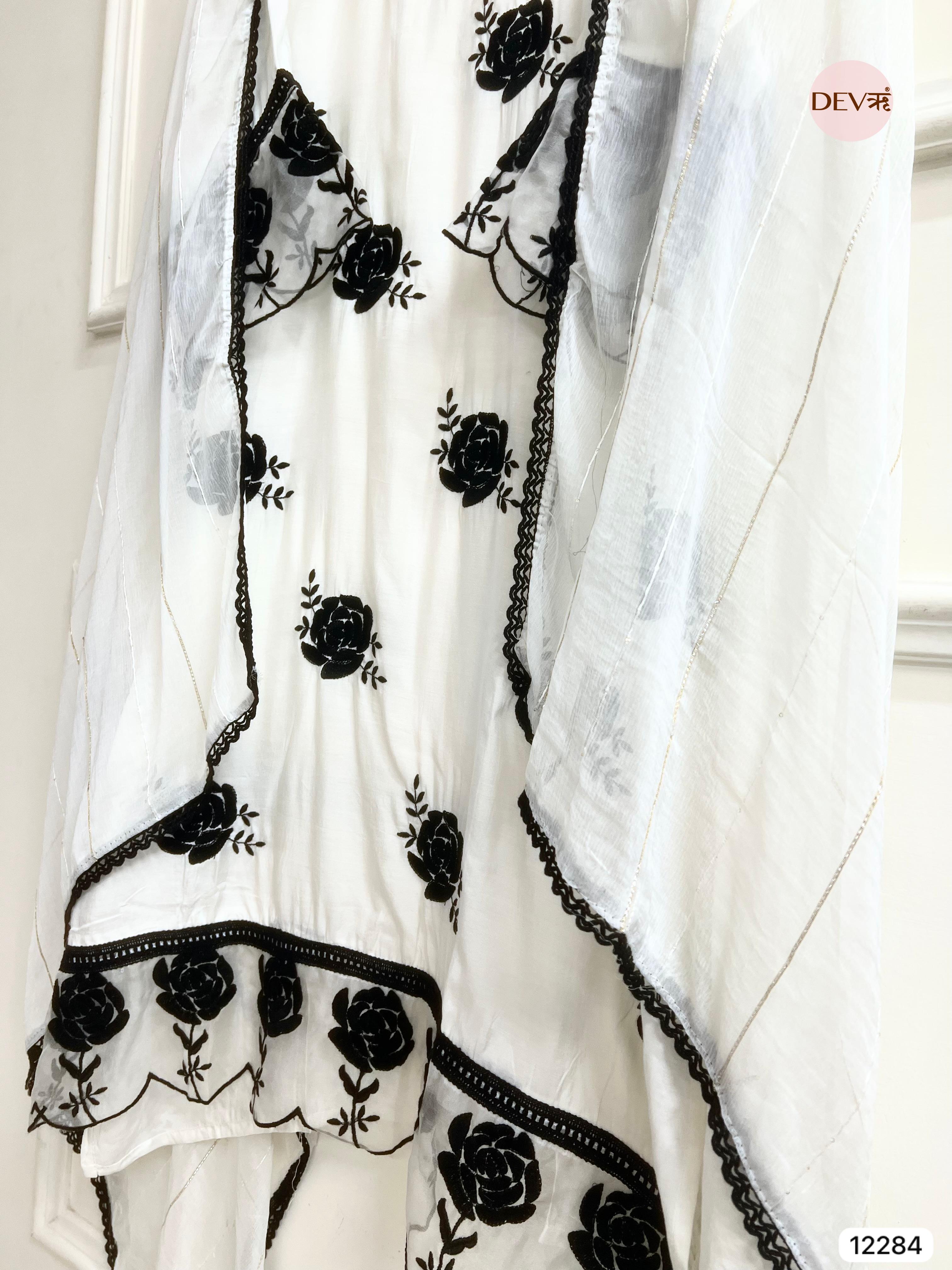 Ivory Muslin Embroidered Unstitched 3-Piece Suit (Devri – D.No 12284)